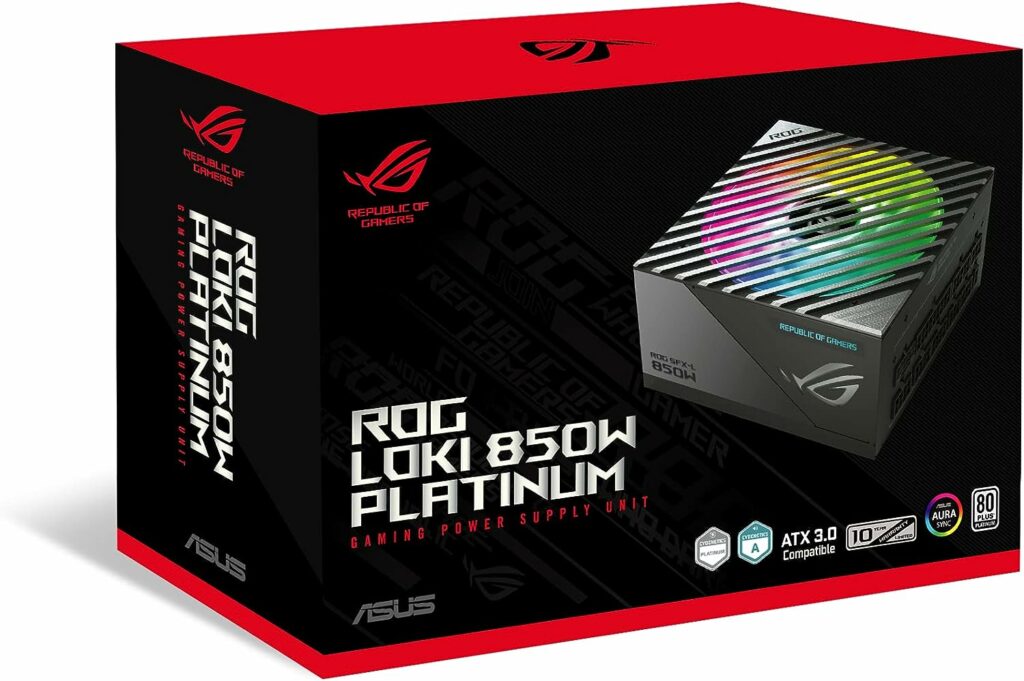 ASUS ROG Loki SFX-L 850W Platinum (Fully Modular Power Supply, 80+ Platinum, Lambda A Certified, 120mm PWM ARGB Fan, Aura Sync, ATX 3.0 Compatible, PCIe 5.0 Ready, 10 Year Warranty)