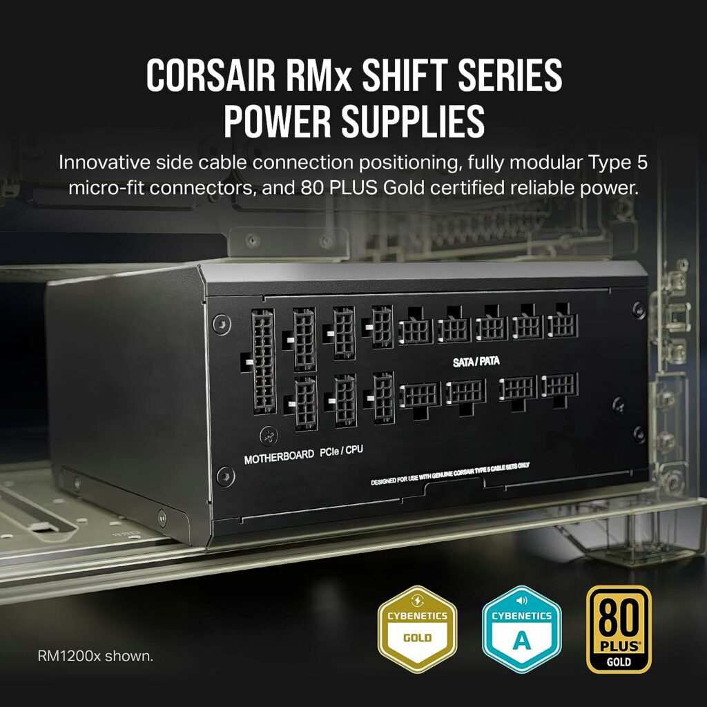 Corsair RM1000x Shift Fully Modular ATX Power Supply - Modular Side Interface - ATX 3.0  PCIe 5.0 Compliant - Zero RPM Fan Mode - 105°C-Rated Capacitors - 80 Plus Gold Efficiency - Black