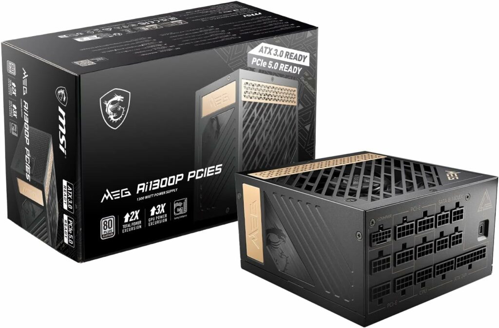 MEG Ai1300P PCIE 5  ATX 3.0 Gaming Power Supply - Full Modular - 80 Plus Platinum Certified 1300W - 100% Japanese 105°C Capacitors - Compact Size - ATX PSU