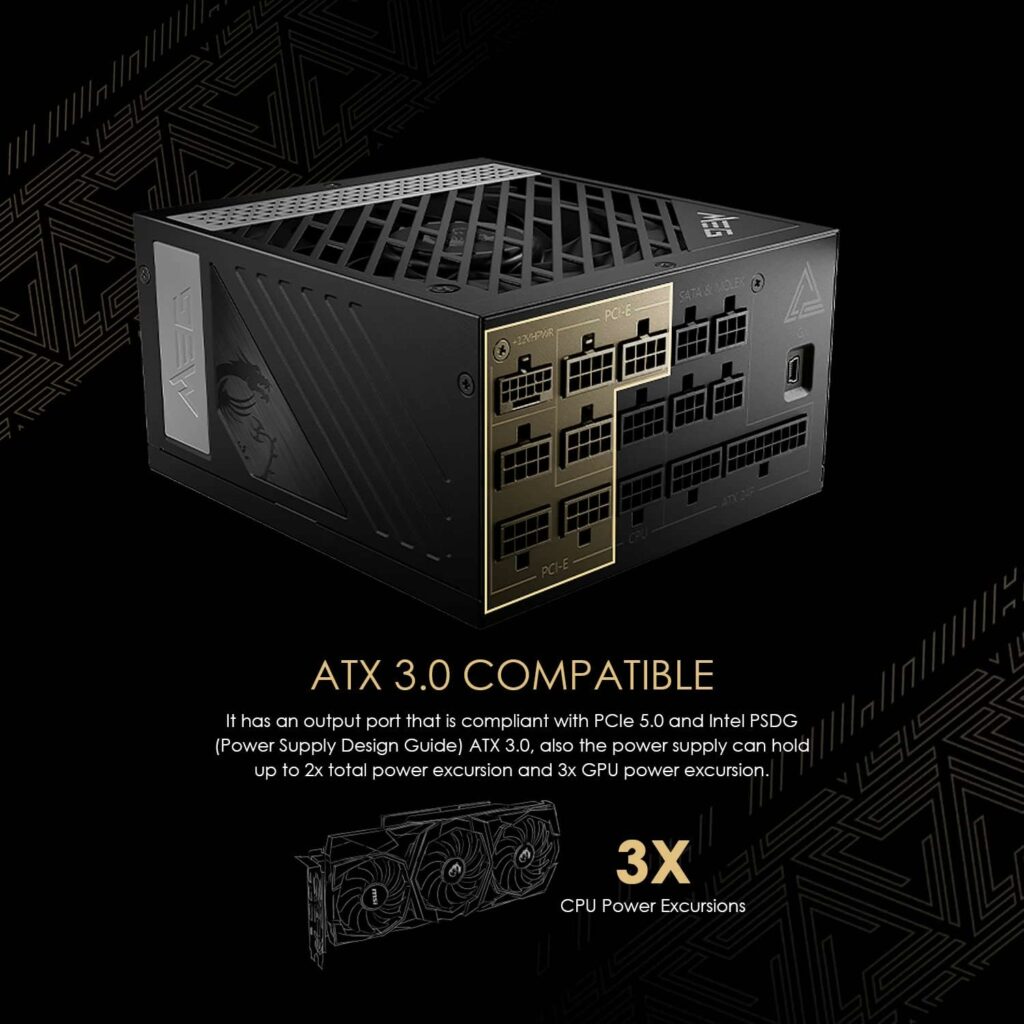 MEG Ai1300P PCIE 5  ATX 3.0 Gaming Power Supply - Full Modular - 80 Plus Platinum Certified 1300W - 100% Japanese 105°C Capacitors - Compact Size - ATX PSU