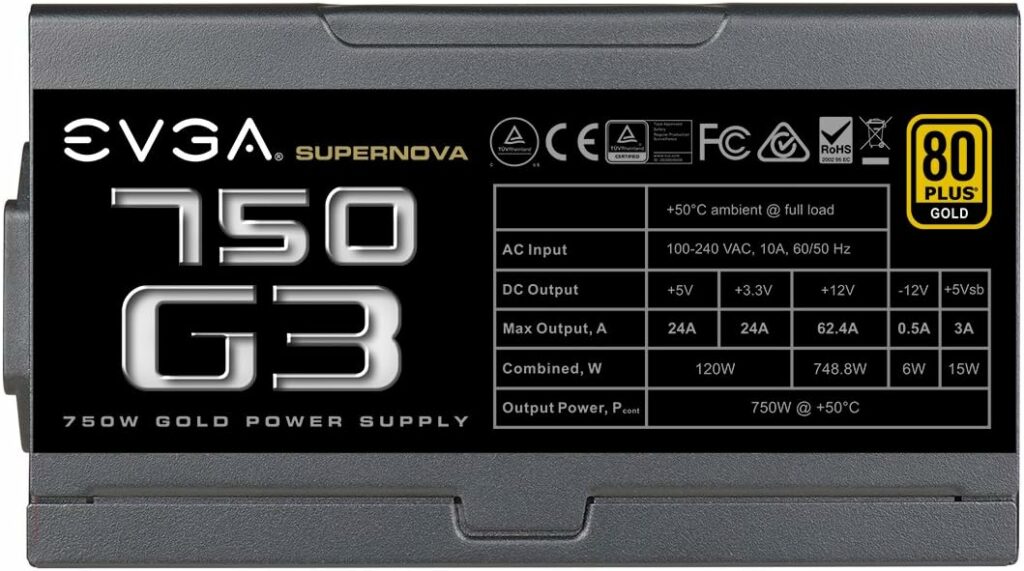 EVGA 220-G3-0750-X1 Super Nova 750 G3, 80 Plus Gold 750W, Fully Modular, Eco Mode with New HDB Fan, 10 Year Warranty, Includes Power ON Self Tester, Compact 150mm Size, Power Supply