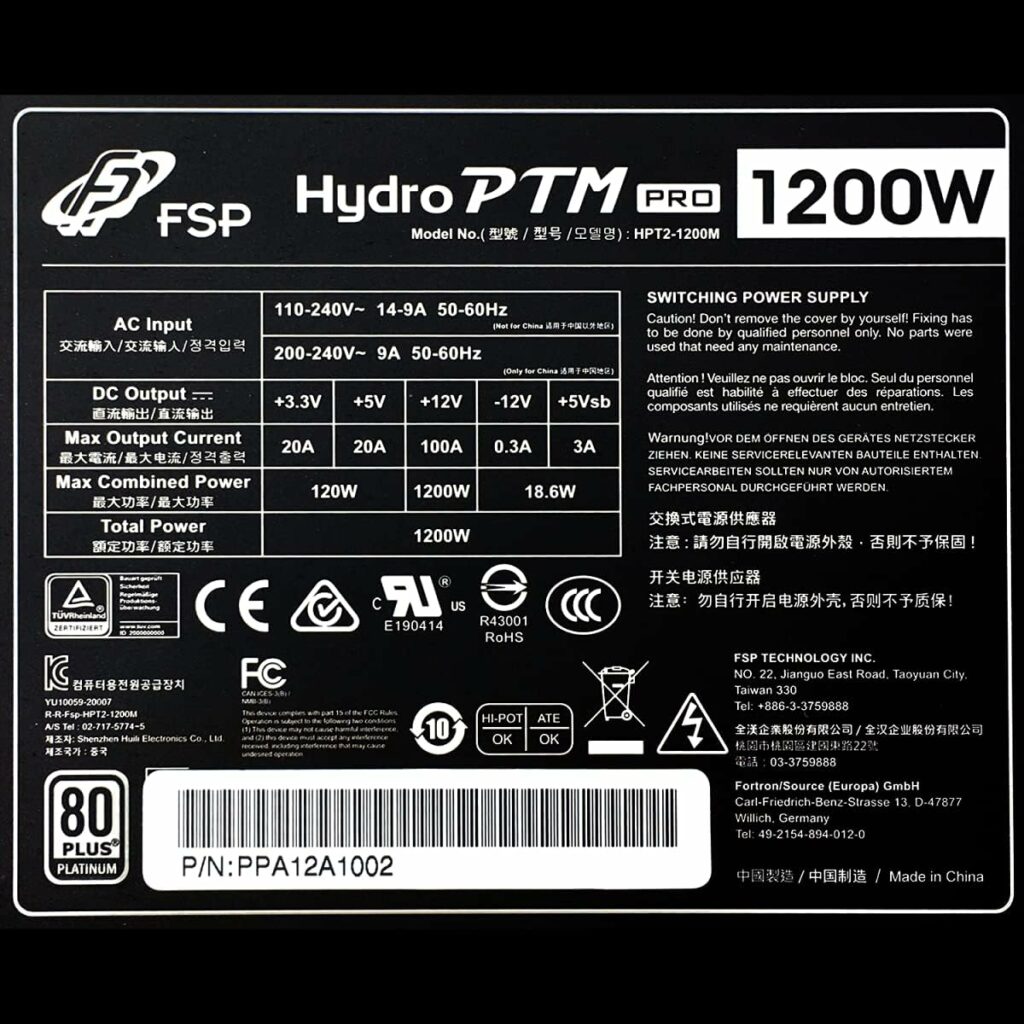 FSP Hydro PTM Pro 1200W 80 Plus Platinum Full Modular ATX 12V Power Supply (HPT2-1200M)