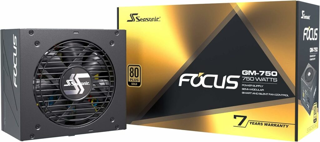 Seasonic FOCUS GM-750, 750W 80+ Gold, Semi-Modular, Fits All ATX Systems, Fan Control in Silent and Cooling Mode, 7 Year Warranty, Perfect Power Supply for Gaming and Various Application