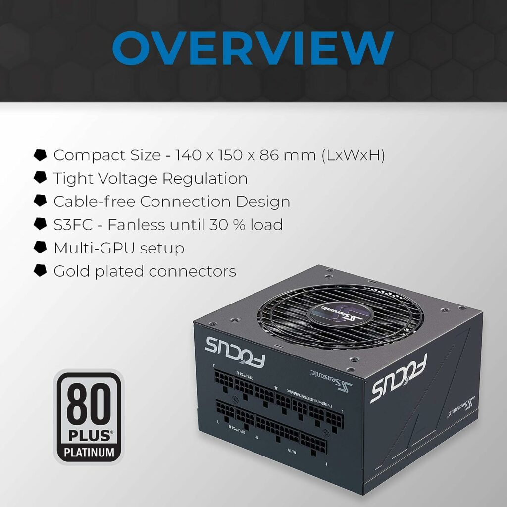 Seasonic FOCUS PX-750, 750W 80+ Platinum Full-Modular, Fan Control in Fanless, Silent, and Cooling Mode, Perfect Power Supply for Gaming and Various Application, SSR-750PX.