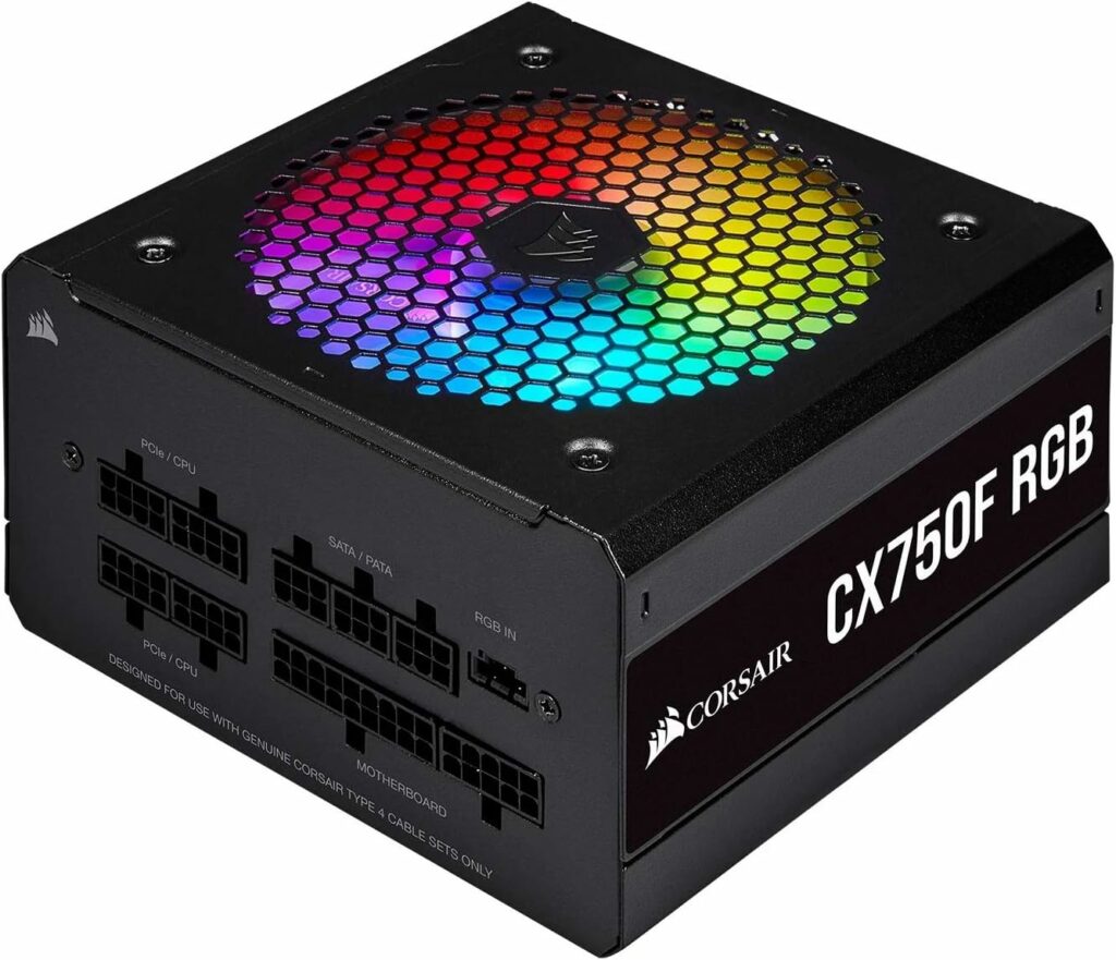 Corsair CX750F RGB, 80 Plus Bronze Fully Modular ATX Power Supply (80 Plus Bronze Certified, 120 mm RGB Fan, Optimised for Low Noise, 105°C Japanese Capacitors, Compact 140 mm Long Casing) Black