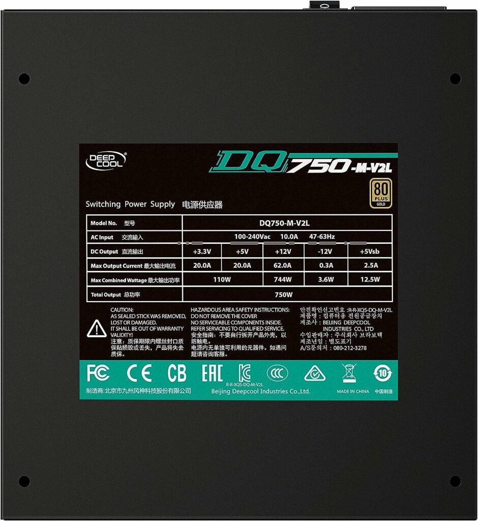 DeepCool DQ750-M-V2L 750W ATX12V / EPS12V 80 Plus Gold Certified Fully Modular Power Supply, 10 Year Warranty