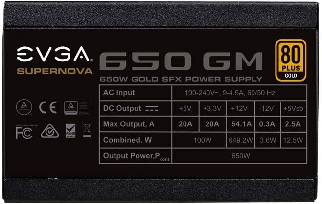 EVGA SuperNOVA 650 GM, 80 Plus Gold 650W, Fully Modular, ECO Mode with DBB Fan, 7 Year Warranty, Includes Power ON Self Tester, SFX Form Factor, Power Supply 123-GM-0650-Y1