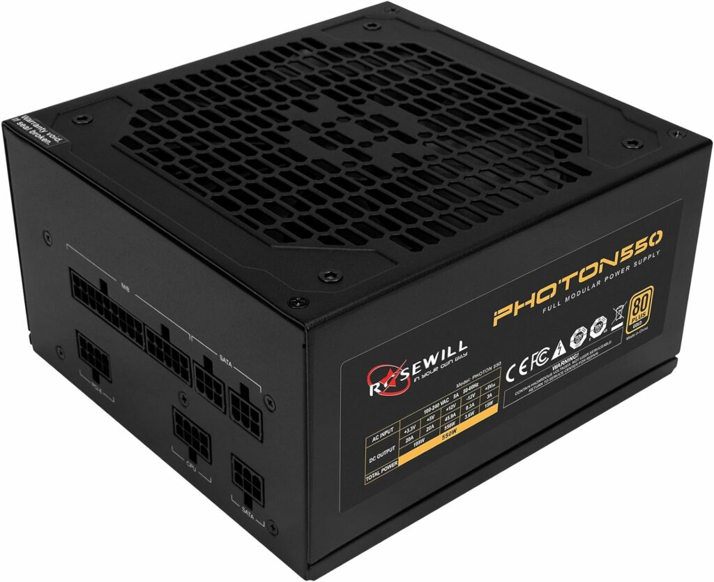 ROSEWILL Gaming 80 Plus Gold 550W Power Supply / PSU, PHOTON Series Full Modular 550 Watt 80 PLUS Gold Certified PSU with Silent 135mm Fan and Auto Fan Speed Control, 5 Year Warranty
