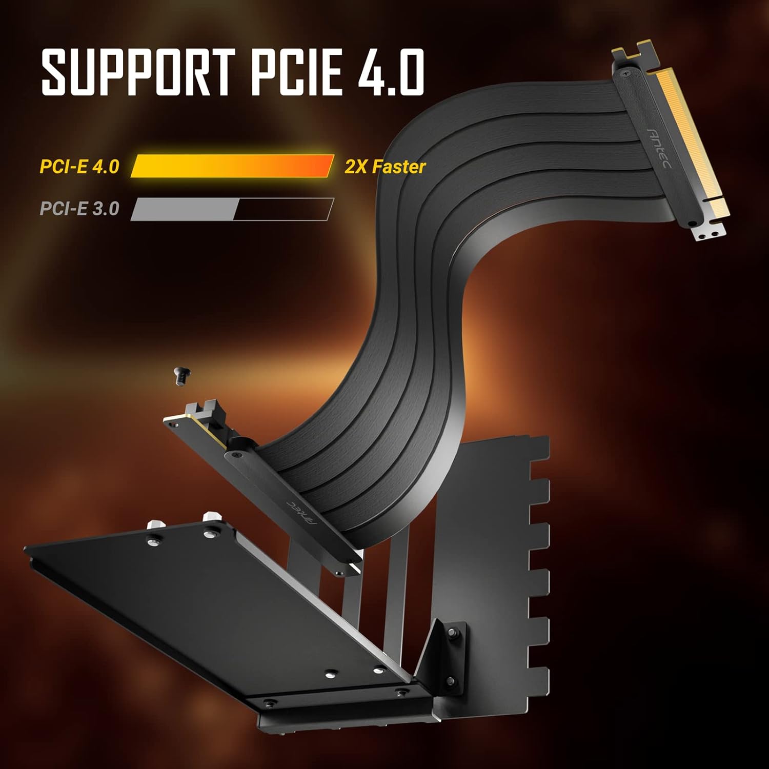 Antec Vertical GPU Mount, PCIE 4.0 Riser Cable High Speed Flexible Extender Card Extension Port 90 Degree 200mm, Black (GPU Vertical Mount only Support Full-Break PCIE Expansion Slot)