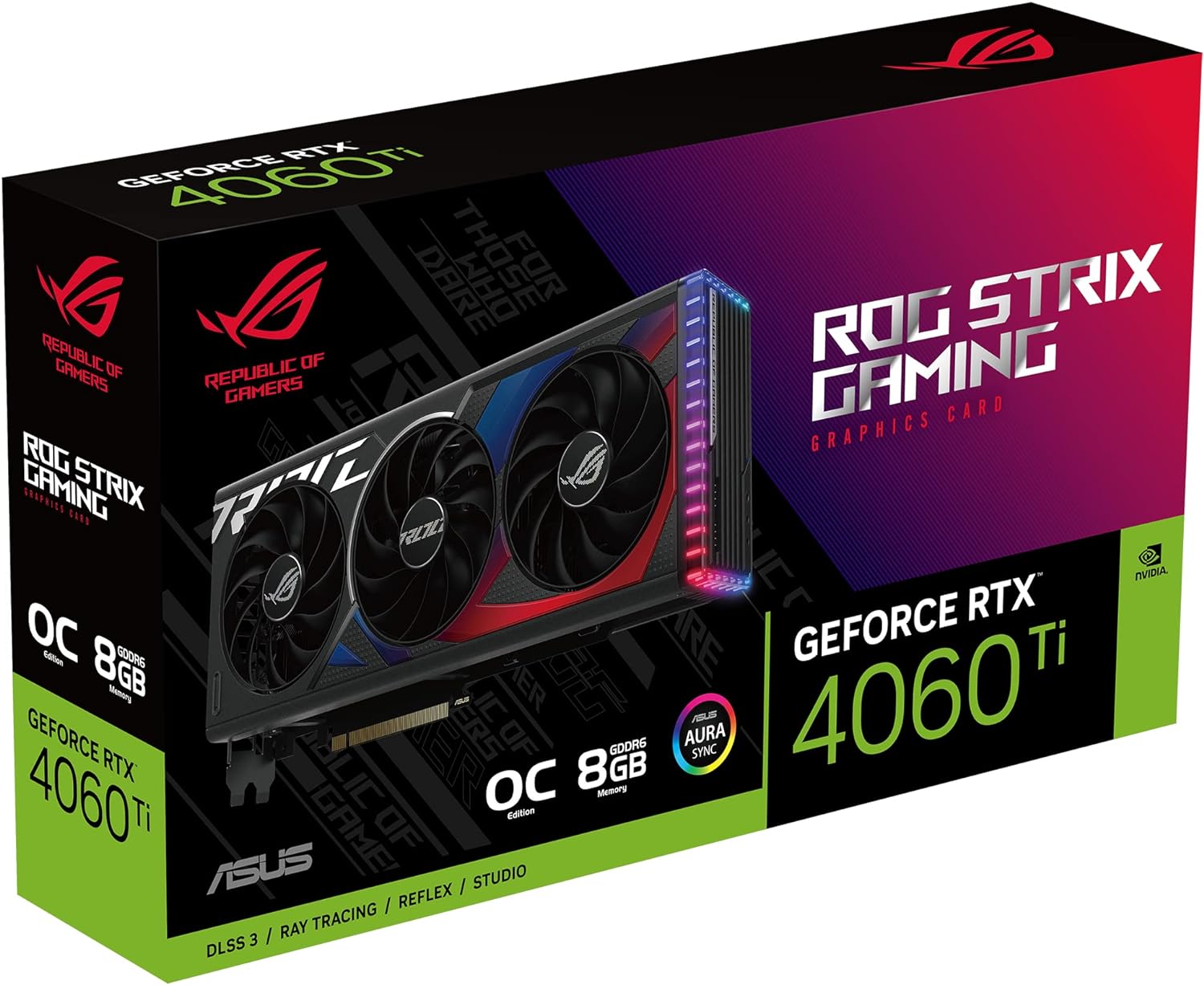 ASUS ROG Strix GeForce RTX™ 4060 OC Edition Gaming Graphics Card (PCIe 4.0, 8GB GDDR6, DLSS 3, HDMI 2.1a, DisplayPort 1.4a, Axial-tech Fan Design, Aura Sync, 0dB Technology) : Electronics