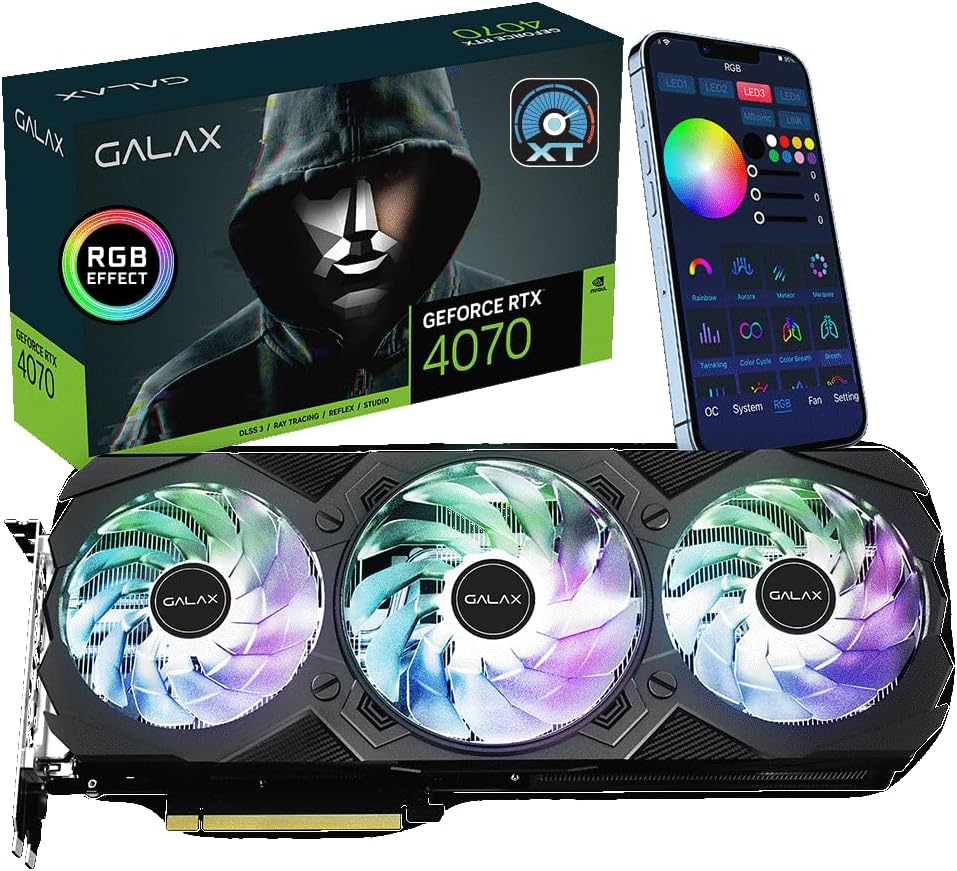 GALAX GeForce RTX™ 4070 EX Gamer, ARGB Fan, Xtreme Tuner App Control, 12GB, GDDR6X, 192-bit, DP*3/HDMI 2.1/DLSS 3/Gaming Graphics Card (with ARGB Fans)