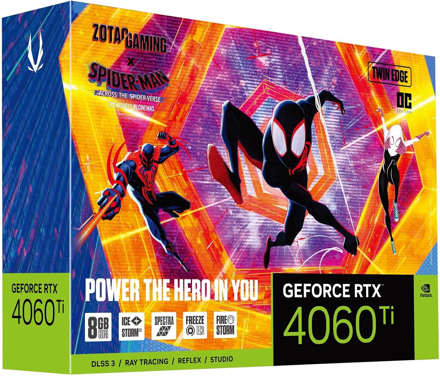 ZOTAC Gaming GeForce RTX 4060 Ti 8GB Twin Edge OC Spider-Man: Across The Spider-Verse Inspired Graphics Card Bundle, ZT-D40610H-10SMP