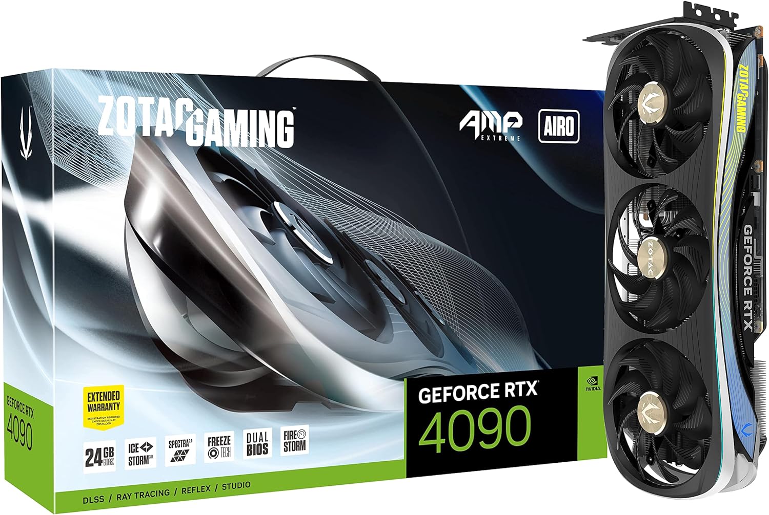 ZOTAC Gaming GeForce RTX 4090 AMP Extreme AIRO 24GB GDDR6X 384-bit 21 Gbps PCIE 4.0 Graphics Card, IceStorm 3.0 Advanced Cooling, Spectra 2.0 RGB Lighting, ZT-D40900B-10P