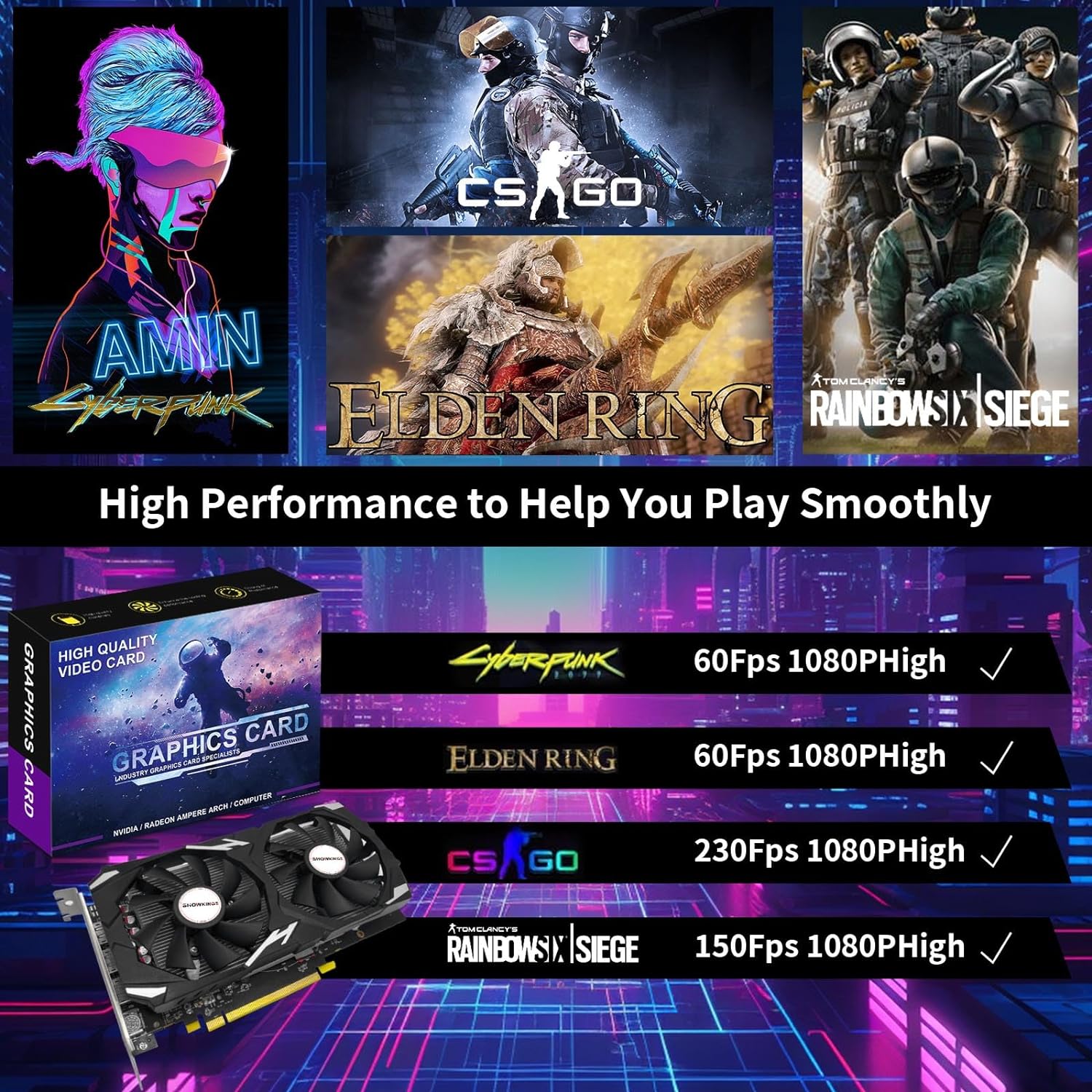 SHOWKINGS Radeon RX 580 8GB Graphics Card, 256Bit 2048SP GDDR5 AMD Video Card for Pc Gaming, DP HDMI DVI-Output, PCI Express 3.0 with Dual Fan for Office and Gaming