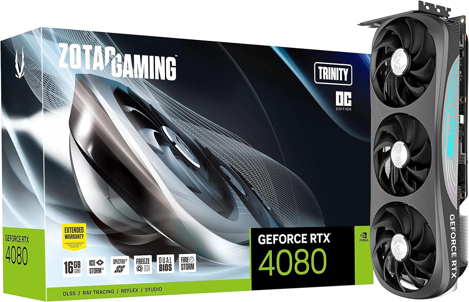 ZOTAC Gaming GeForce RTX 4080 16GB Trinity OC GDDR6X 256-bit 22.4 Gbps PCIE 4.0 Graphics Card, IceStorm 2.0 Advanced Cooling, Spectra 2.0 RGB Lighting, ZT-D40810J-10P
