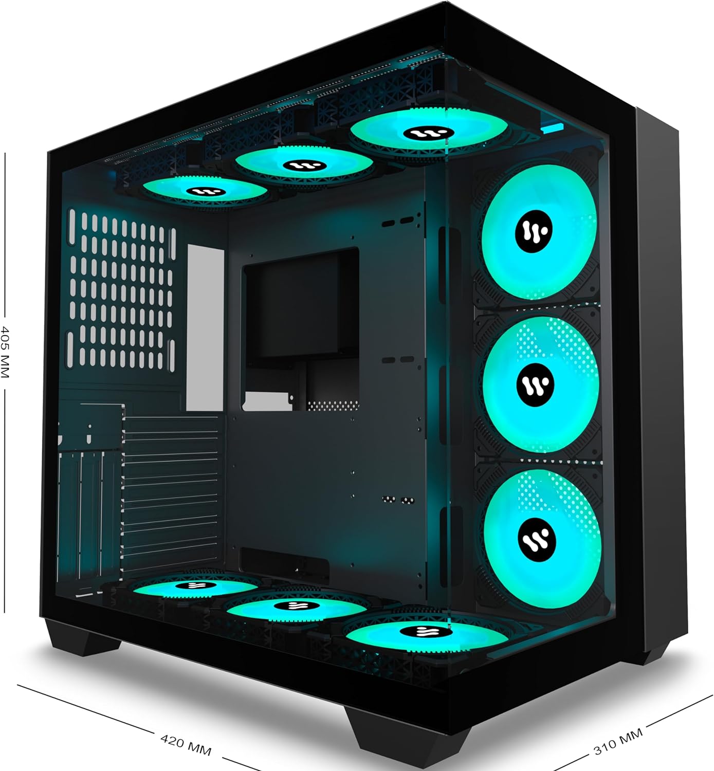 AMANSON PC Case Pre-Install 9 ARGB Fans,ATX Mid Tower Gaming Case with Double Tempered Glass 270° Full View Without Pillars Computer Cases Black (H06)