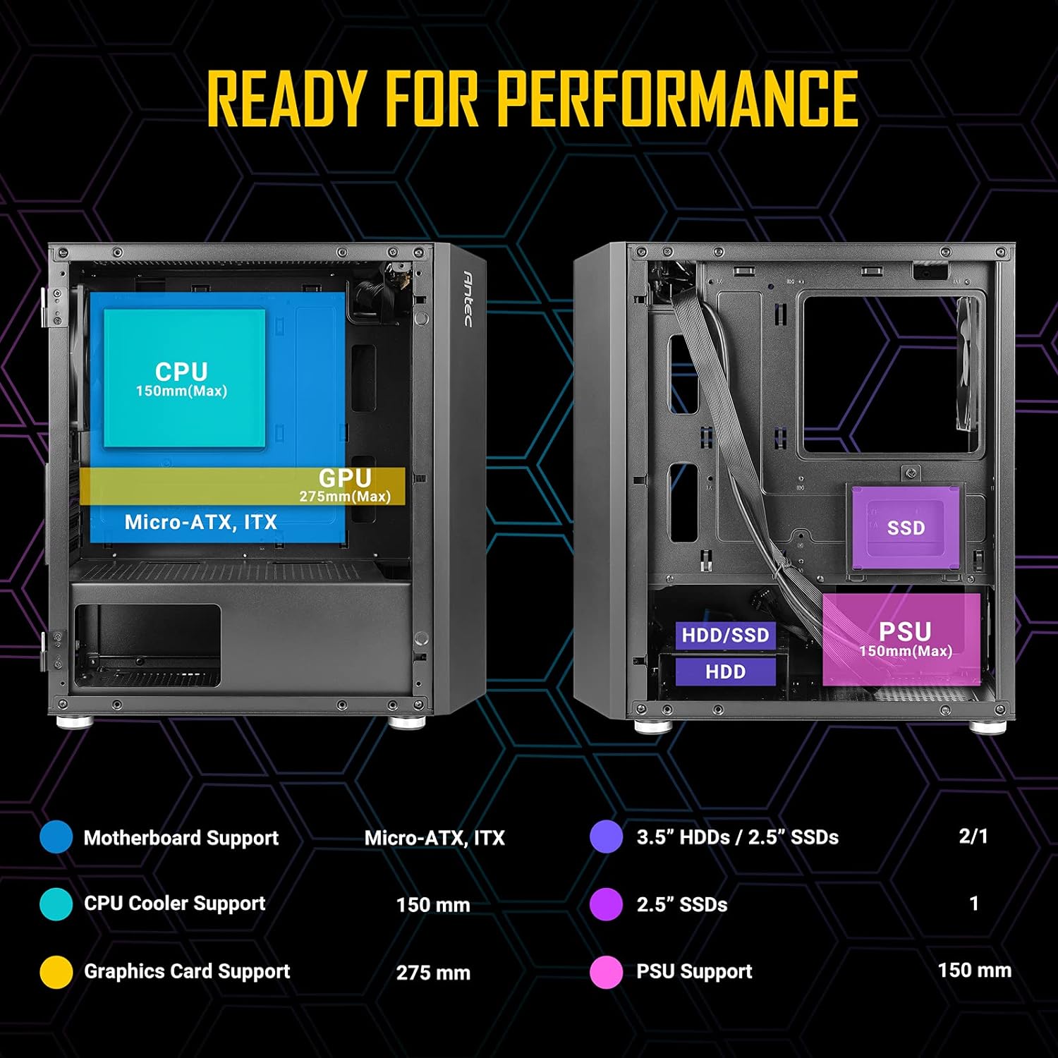 Antec NX200 M, Micro-ATX Tower, Mini-Tower Computer Case with 120mm Rear Fan Pre-Installed, Mesh Design in Front Panel Ventilated Airflow, NX Series, Black, (CJ11132623)
