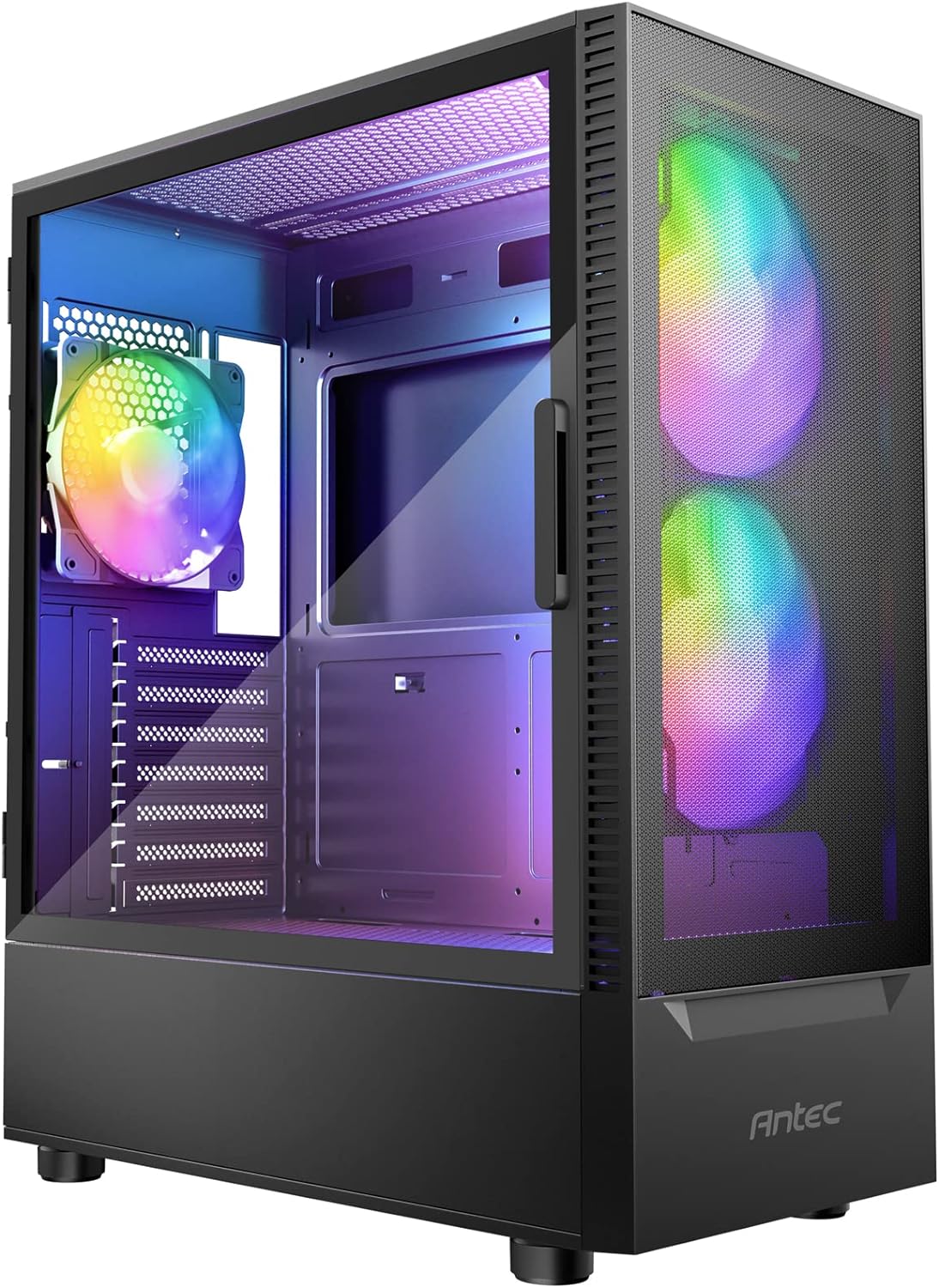 Antec NX410 ATX Mid-Tower Case, Tempered Glass Side Panel, Full Side View, Pre-Installed 2 x 140mm in Front  1 x 120 mm ARGB Fans in Rear, Black (9734087000)