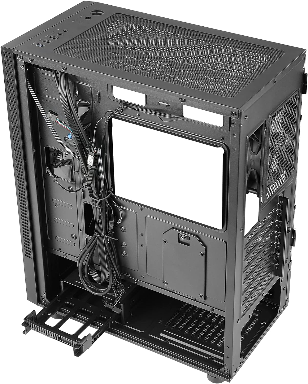 Antec NX410 ATX Mid-Tower Case, Tempered Glass Side Panel, Full Side View, Pre-Installed 2 x 140mm in Front  1 x 120 mm ARGB Fans in Rear, Black (9734087000)