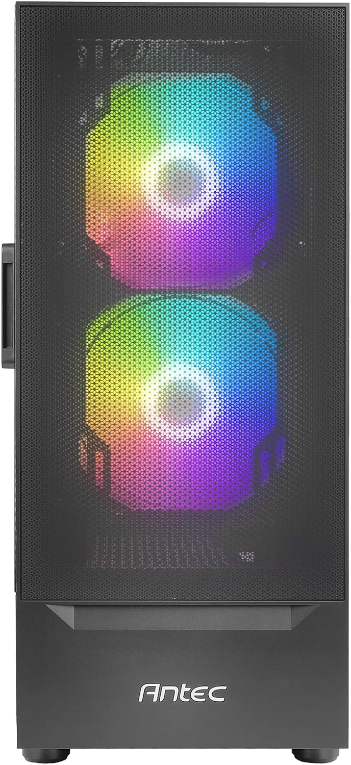 Antec NX410 ATX Mid-Tower Case, Tempered Glass Side Panel, Full Side View, Pre-Installed 2 x 140mm in Front  1 x 120 mm ARGB Fans in Rear, Black (9734087000)