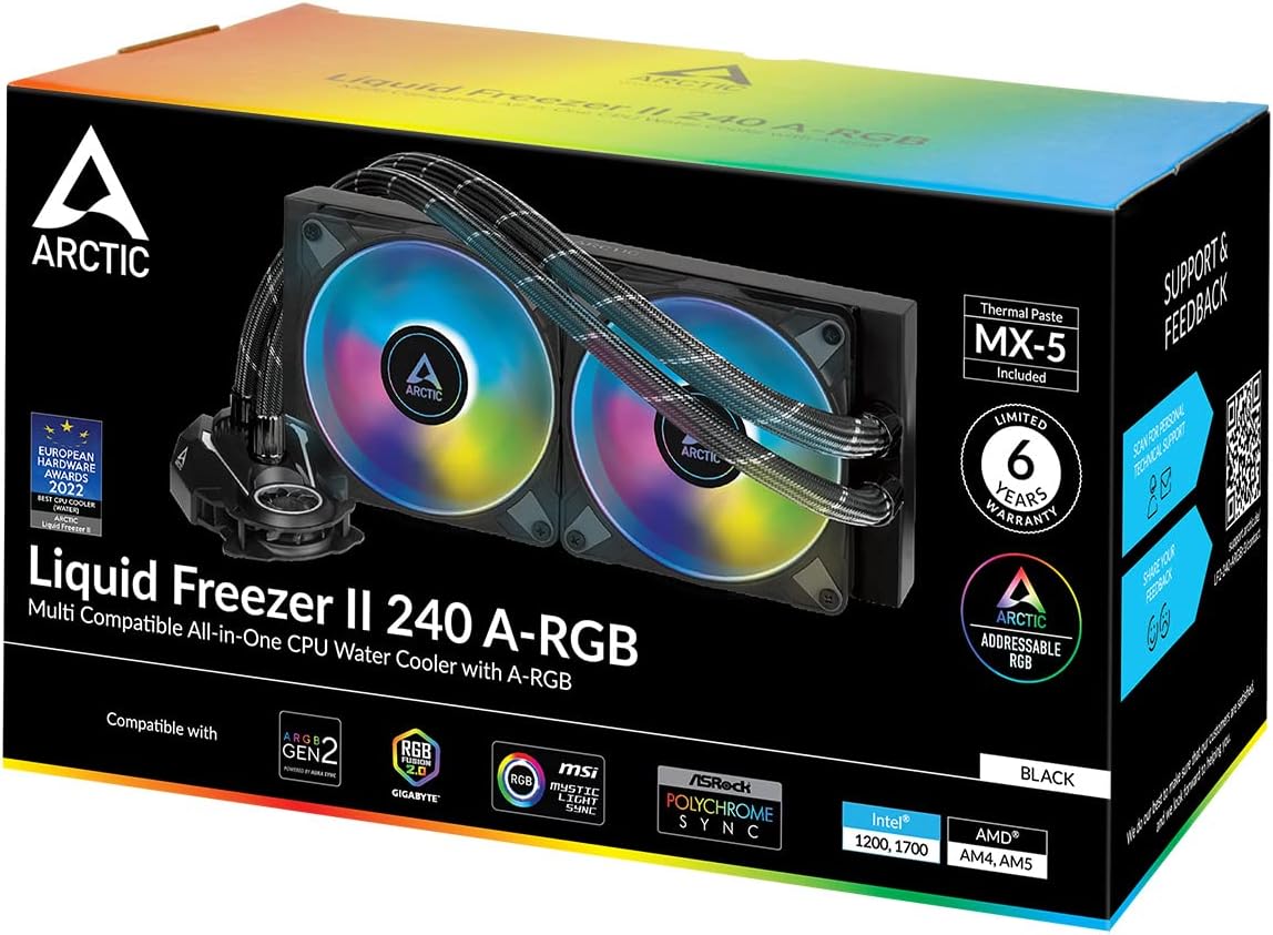 ARCTIC Liquid Freezer II 240 A-RGB - Multi-Compatible All-in-one CPU AIO Water Cooler with A-RGB, Compatible with Intel  AMD, PWM-Controlled Pump, CPU Cooler, AIO Cooler, CPU Liquid Cooler - Black