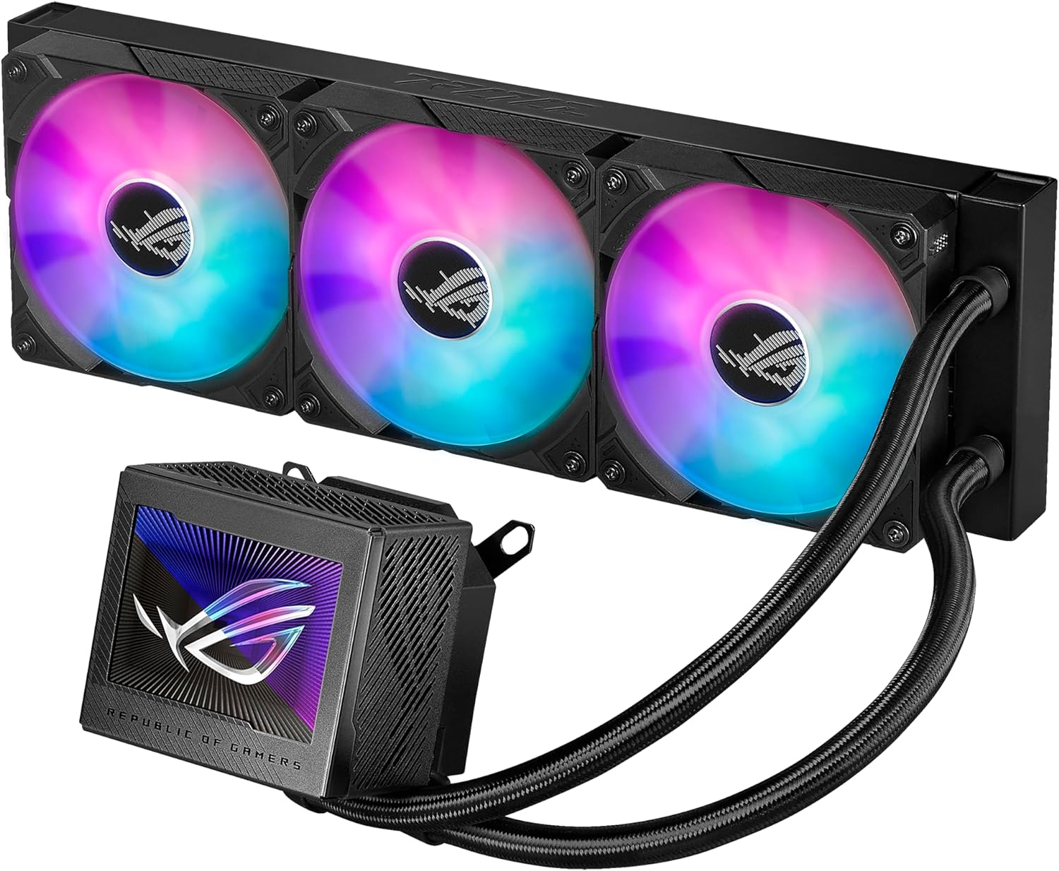 ASUS ROG Ryujin III 360 ARGB All-in-one Liquid CPU Cooler with 360mm Radiator. Asetek 8th gen Pump, 3X Magnetic 120mm ARGB Fans (Daisy Chain Design), 3.5” LCD Display