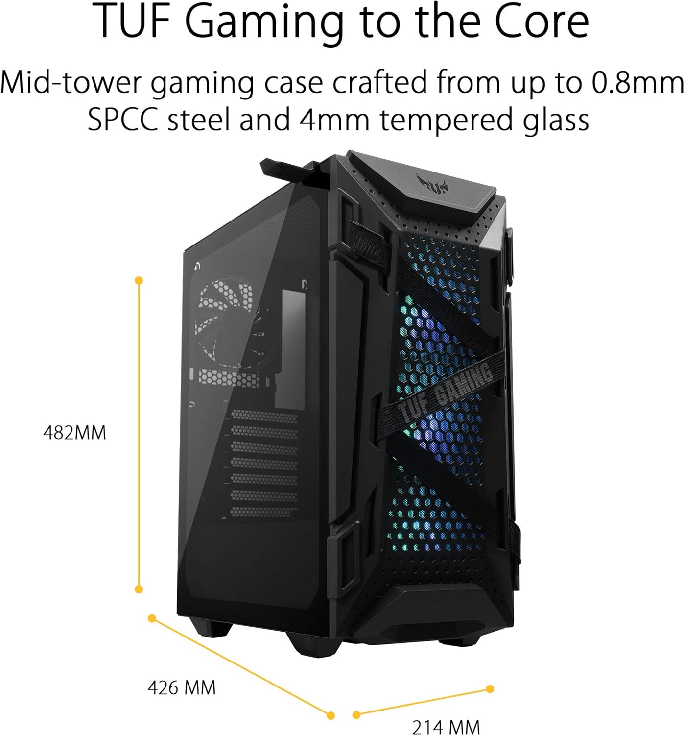 ASUS TUF Gaming GT502 ATX Mid-Tower Computer Case with Front Panel RGB Button, USB 3.2 Type-C and 2X USB 3.0 Ports