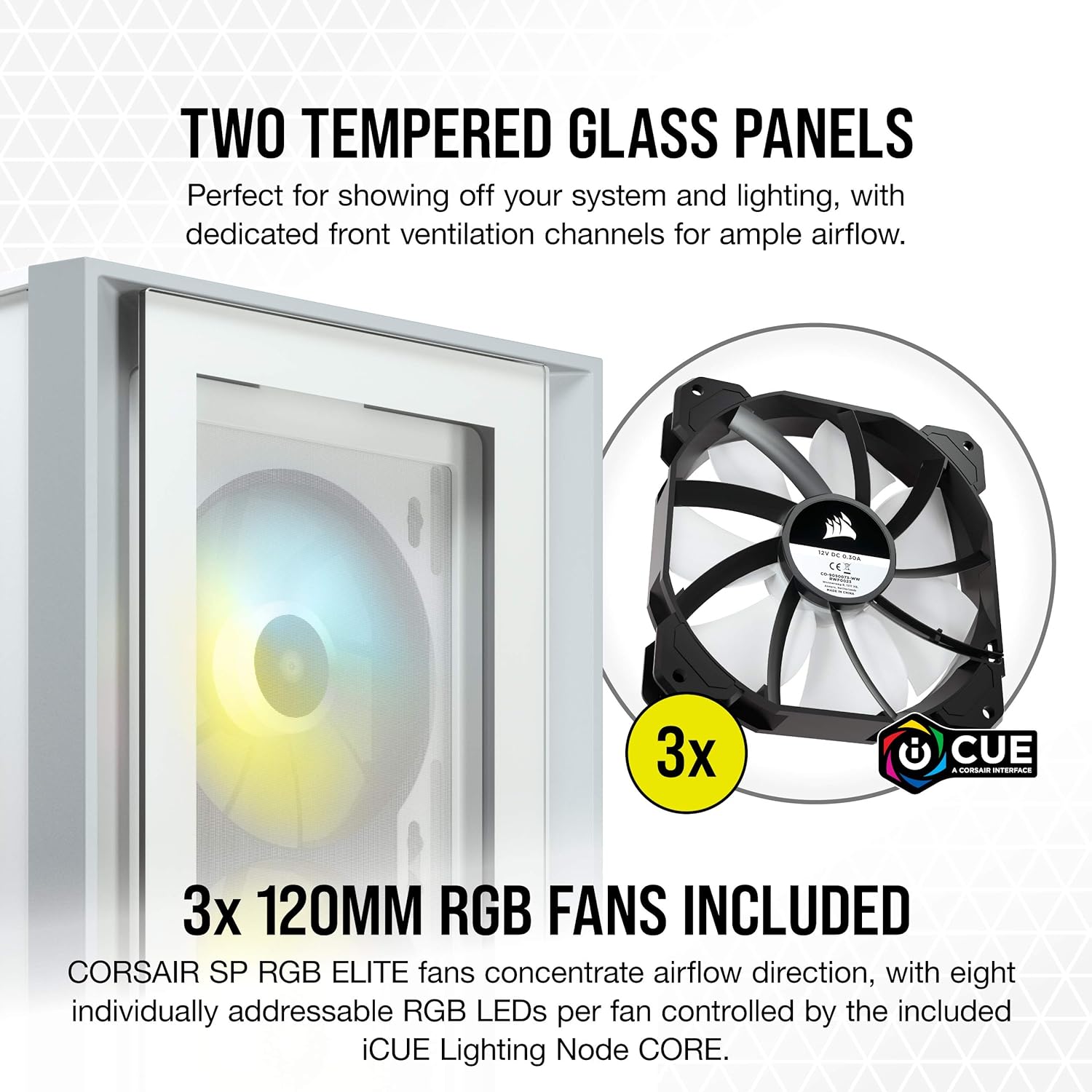 CORSAIR iCUE 4000X RGB Tempered Glass Mid-Tower ATX PC Case - 3X SP120 RGB Elite Fans - iCUE Lighting Node CORE Controller - High Airflow - Black