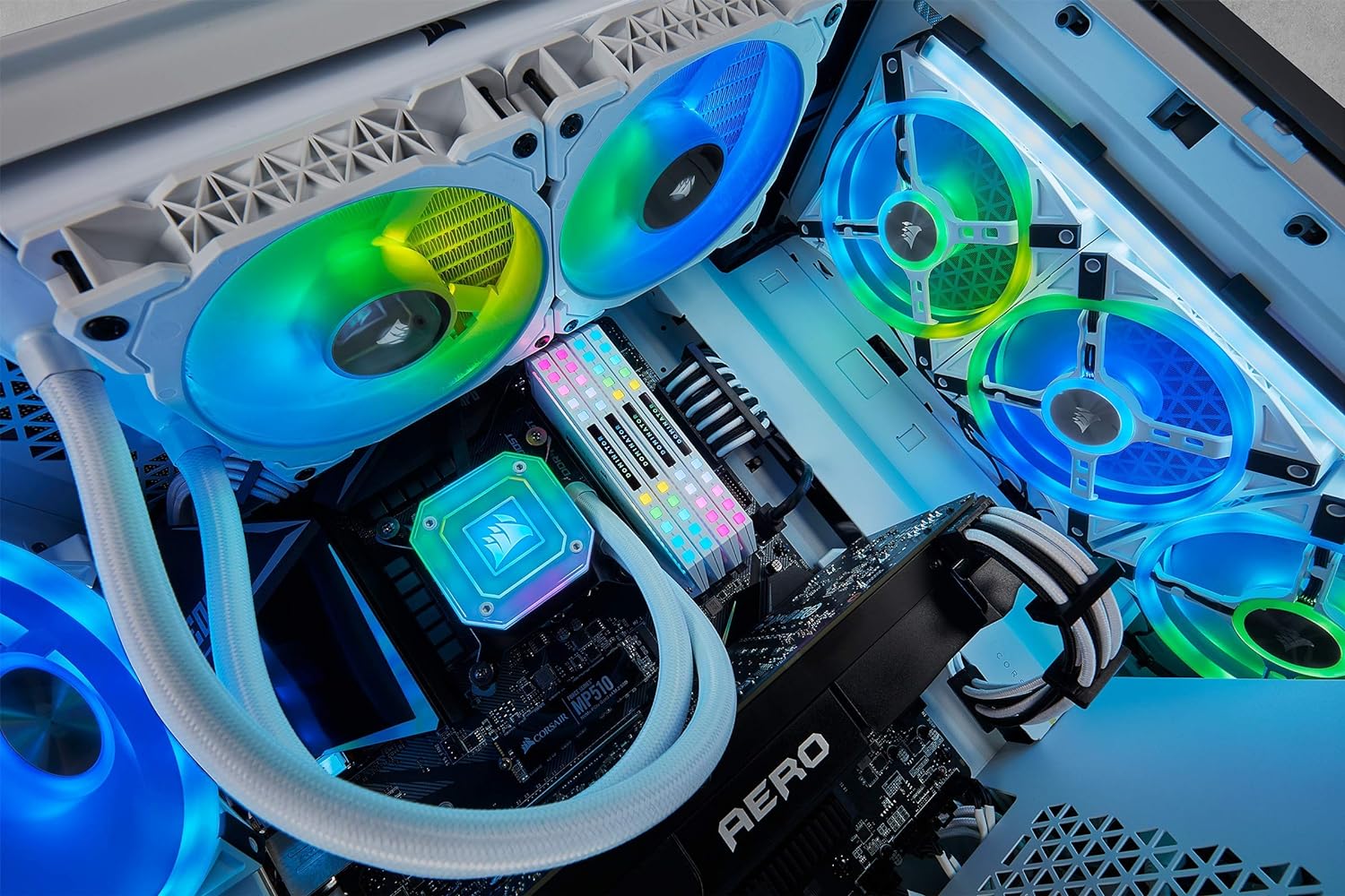 Corsair iCUE H100i Elite CAPELLIX XT Liquid CPU Cooler - Two AF120 RGB Elite Fans - 240mm Radiator - Intel® LGA 1700, 1200, 115X, 2066, AMD® AM5, AM4 - Included iCUE Commander CORE - White