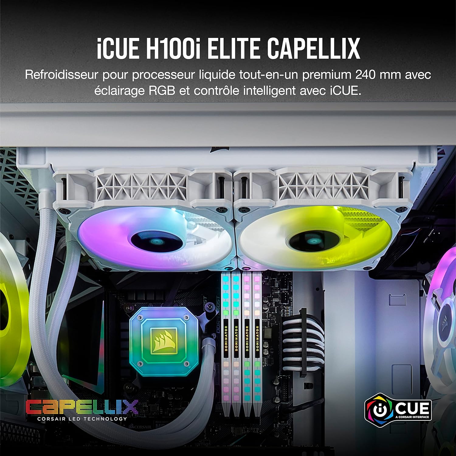 Corsair iCUE H100i Elite CAPELLIX XT Liquid CPU Cooler - Two AF120 RGB Elite Fans - 240mm Radiator - Intel® LGA 1700, 1200, 115X, 2066, AMD® AM5, AM4 - Included iCUE Commander CORE - Black
