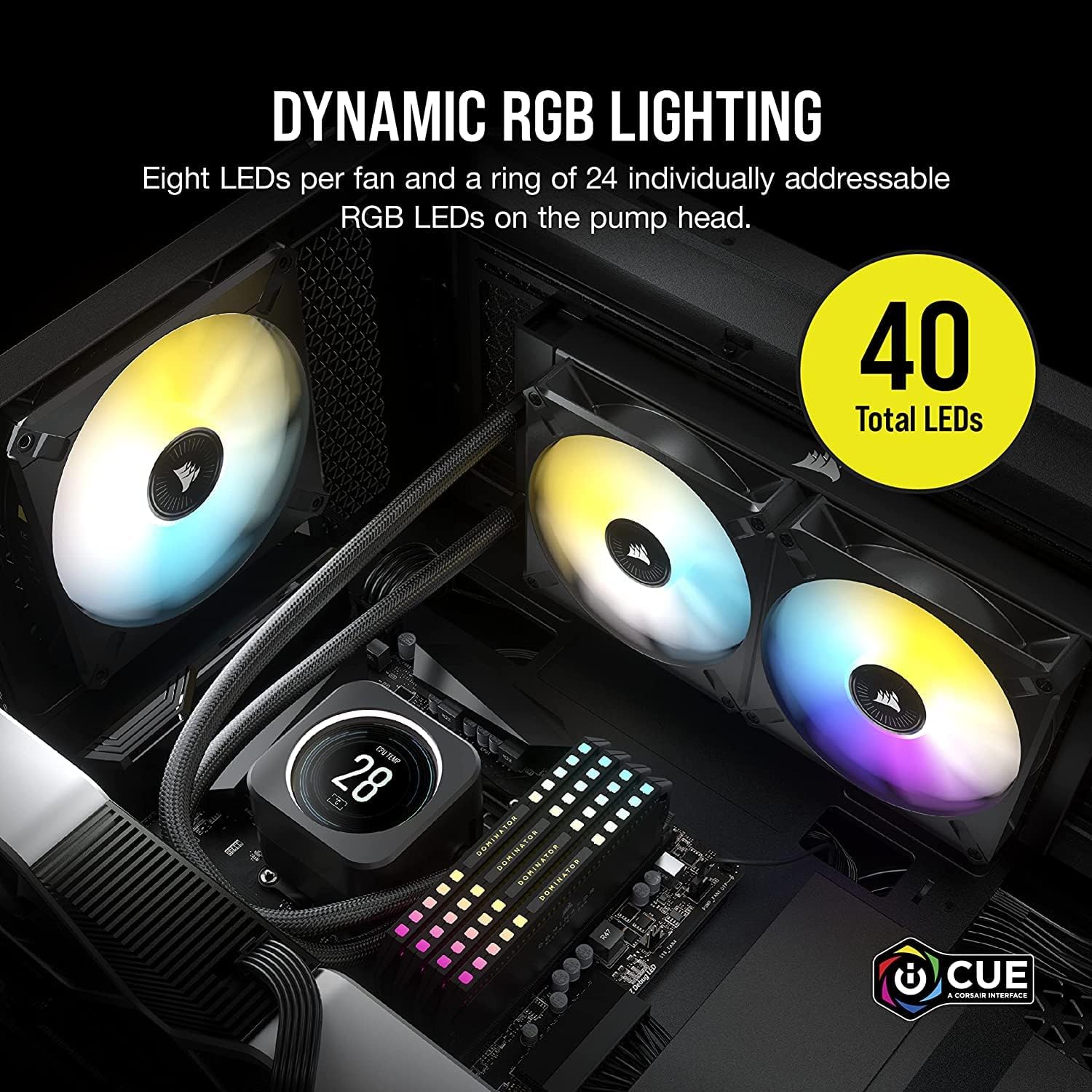 Corsair iCUE H100i Elite LCD XT Liquid CPU Cooler - IPS LCD Screen - Two AF120 RGB Elite Fans - 240mm Radiator - Fits Intel® LGA 1700, AMD® AM5, and More - Included iCUE Commander CORE - Black