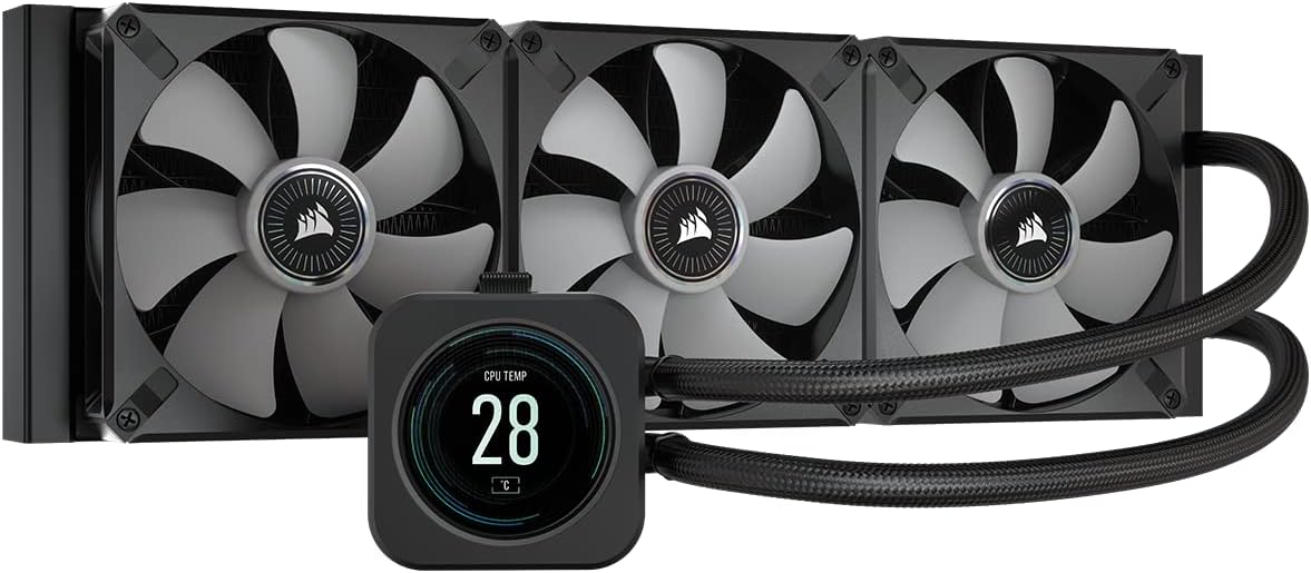 Corsair iCUE H100i Elite LCD XT Liquid CPU Cooler - IPS LCD Screen - Two AF120 RGB Elite Fans - 240mm Radiator - Fits Intel® LGA 1700, AMD® AM5, and More - Included iCUE Commander CORE - Black