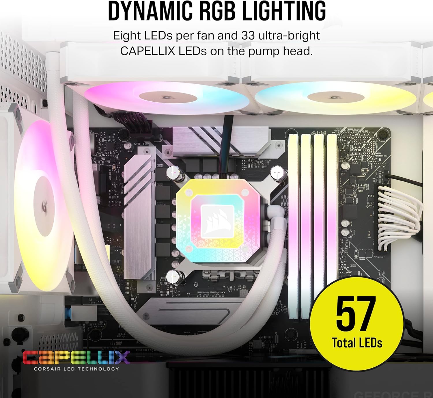 Corsair iCUE H150i Elite CAPELLIX XT Desktop Liquid CPU Cooler - Three AF120 RGB Elite Fans - 360mm Radiator - Intel® LGA 1700, 1200, 115X, 2066, AMD® AM5, AM4 - Included iCUE Commander CORE - White