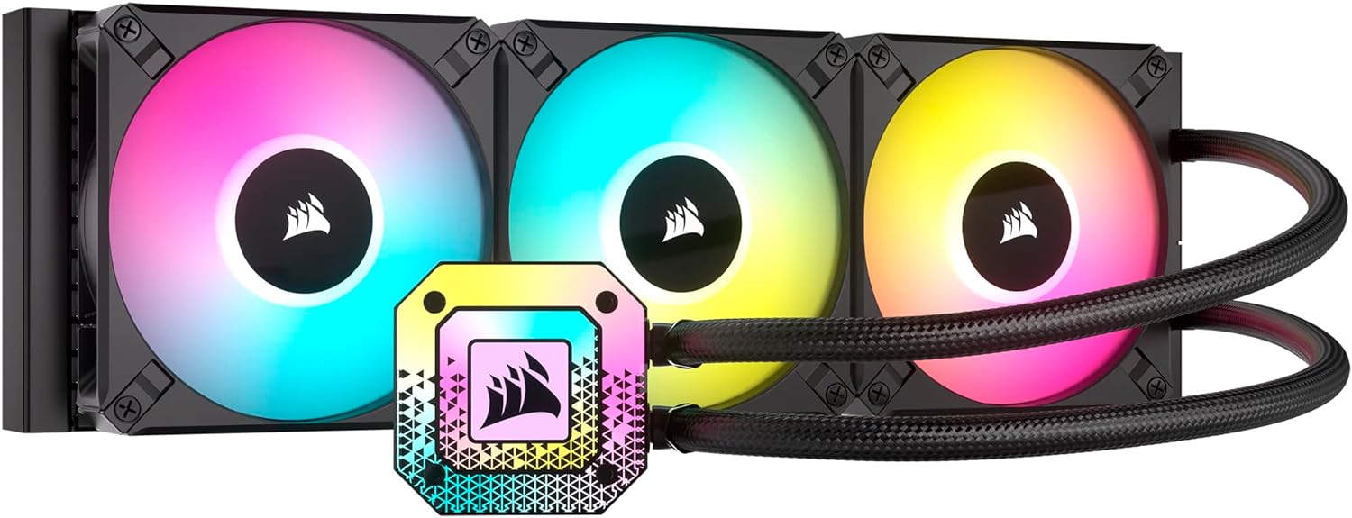 Corsair iCUE H150i Elite CAPELLIX XT Desktop Liquid CPU Cooler - Three AF120 RGB Elite Fans - 360mm Radiator - Intel® LGA 1700, 1200, 115X, 2066, AMD® AM5, AM4 - Included iCUE Commander CORE - Black