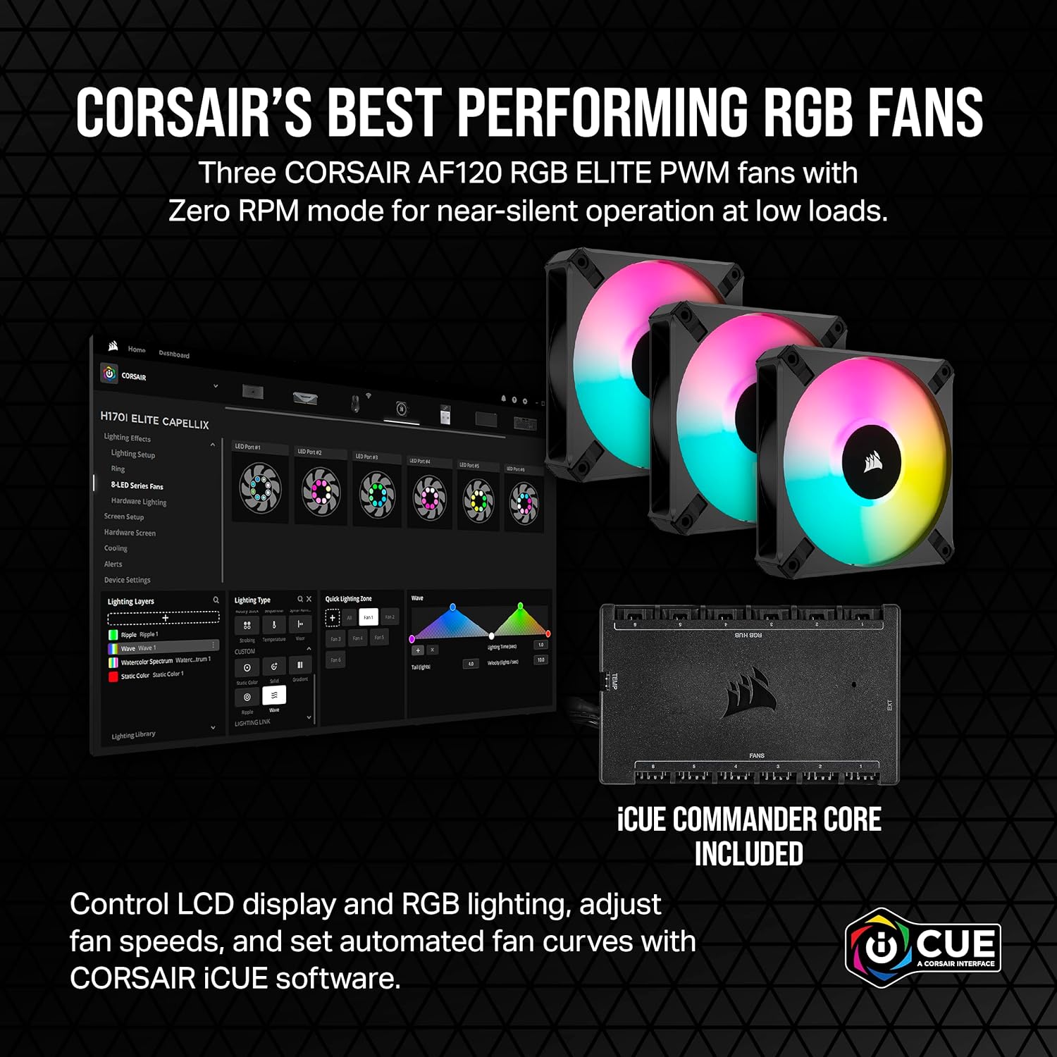 Corsair iCUE H150i Elite LCD XT Liquid CPU Cooler - IPS LCD Screen - Three AF120 RGB Elite Fans - 360mm Radiator - Fits Intel® LGA 1700, AMD® AM5, and More - Included iCUE Commander CORE - White