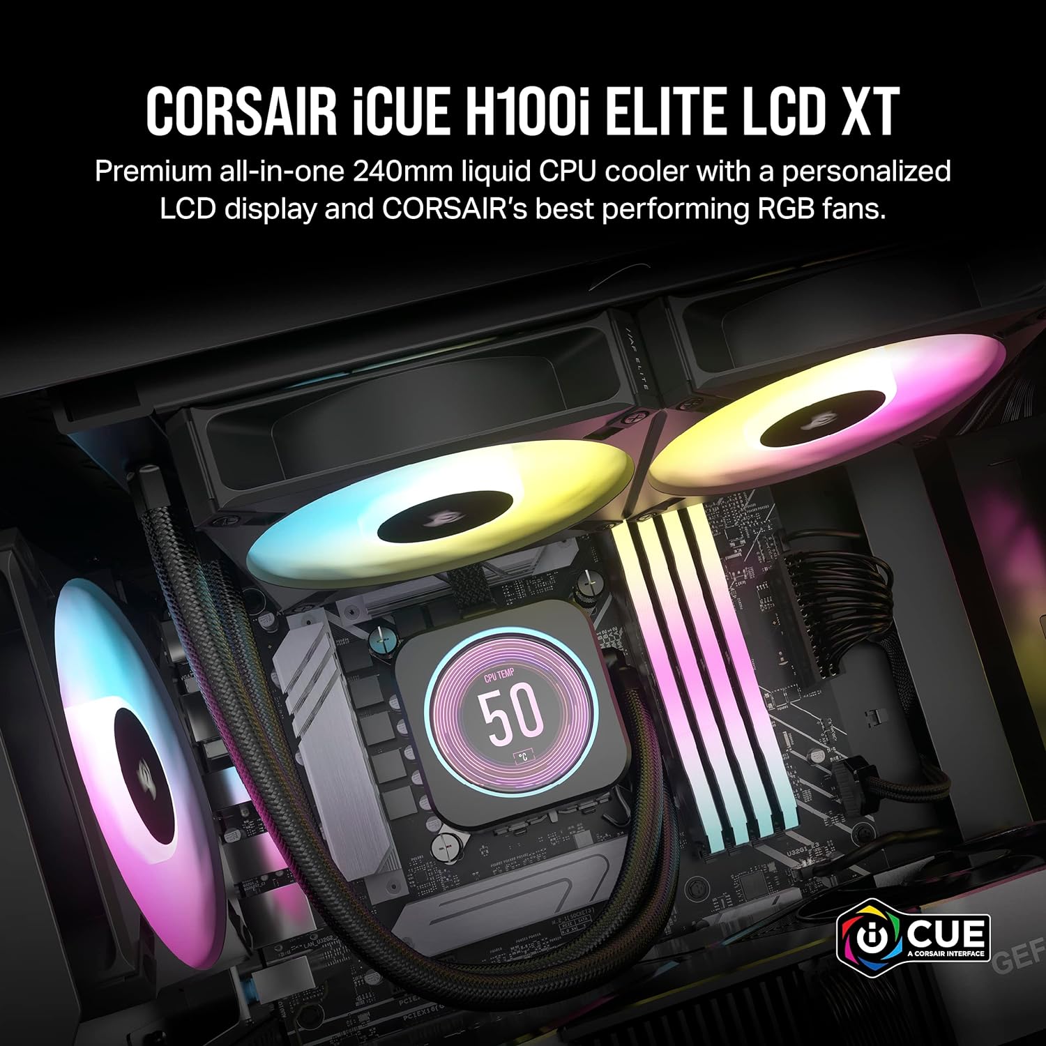 Corsair iCUE H150i Elite LCD XT Liquid CPU Cooler - IPS LCD Screen - Three AF120 RGB Elite Fans - 360mm Radiator - Fits Intel® LGA 1700, AMD® AM5, and More - Included iCUE Commander CORE - White
