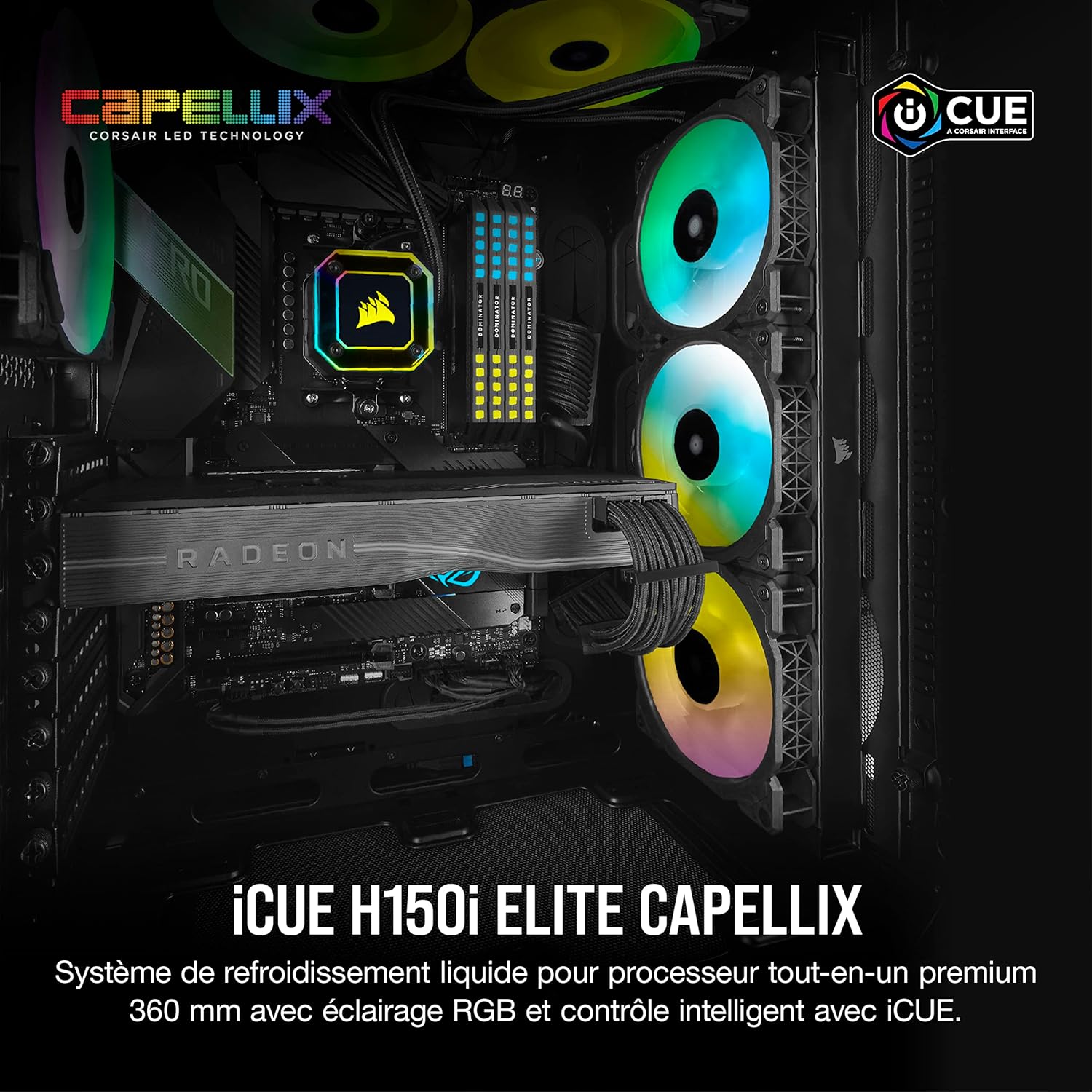 Corsair iCUE H170i Elite CAPELLIX XT Liquid CPU Cooler - Three AF140 RGB Elite Fans - 420mm Radiator - Intel® LGA 1700, 1200, 115X, 2066, AMD® AM5, AM4 - Included iCUE Commander CORE - Black