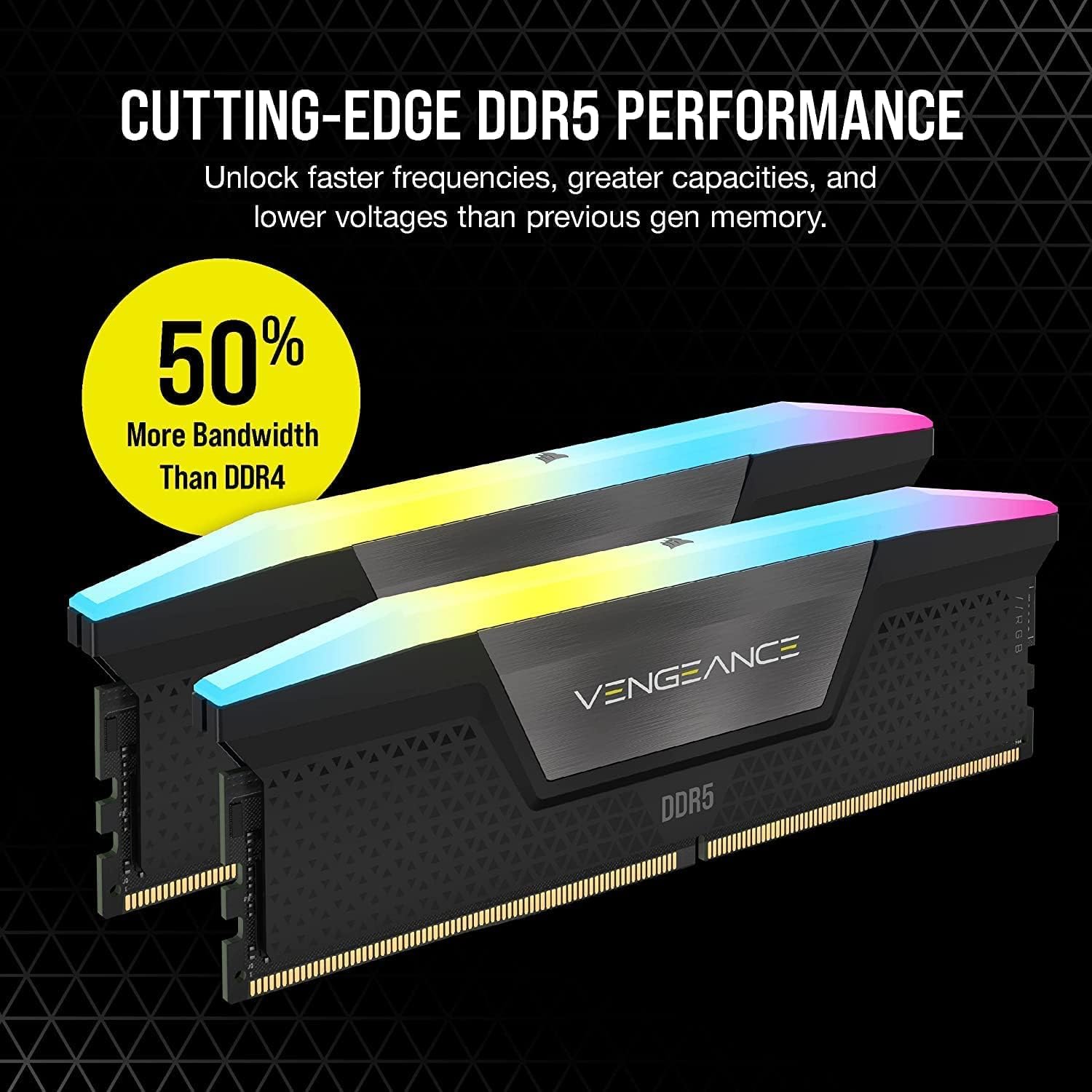 CORSAIR VENGEANCE RGB DDR5 RAM 32GB (2x16GB) 6000MHz CL36 Intel XMP iCUE Compatible Computer Memory - Black (CMH32GX5M2E6000C36)