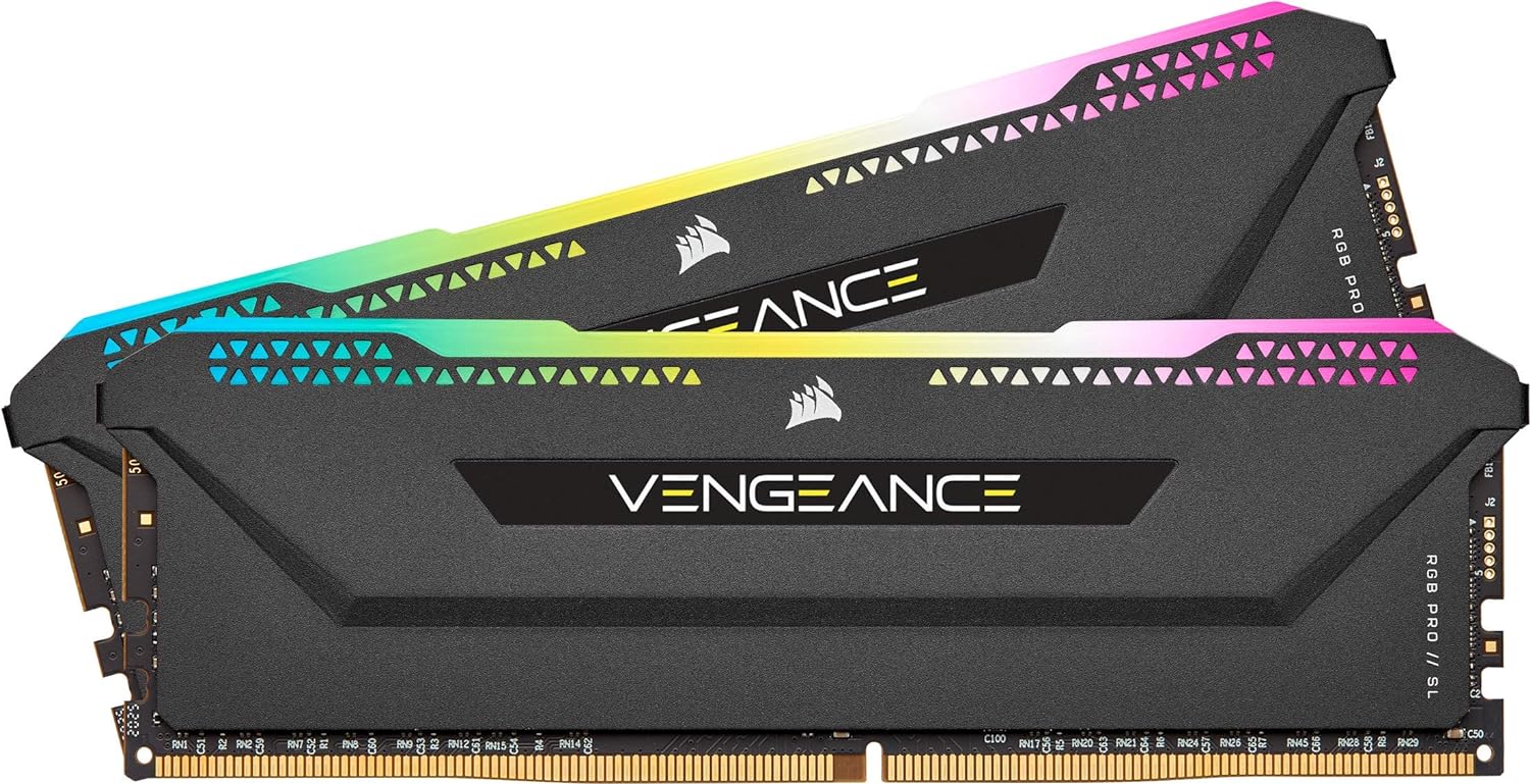 Corsair VENGEANCE RGB PRO SL DDR4 32GB (2x16GB) 3600MHz CL18 Intel XMP 2.0 AMD Ryzen iCUE Compatible Computer Memory - Black (CMH32GX4M2D3600C18)