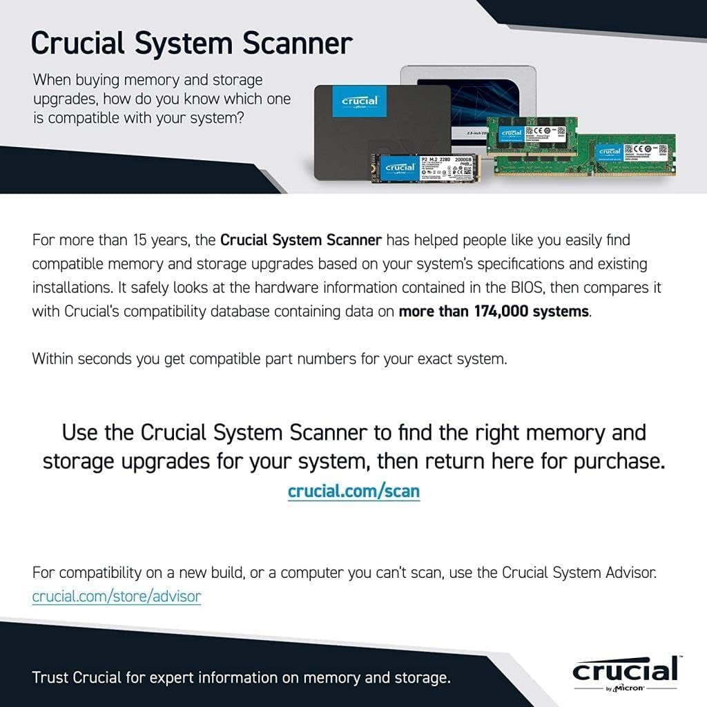 Crucial RAM 32GB DDR4 3200MHz CL22 (or 2933MHz or 2666MHz) Laptop Memory CT32G4SFD832A