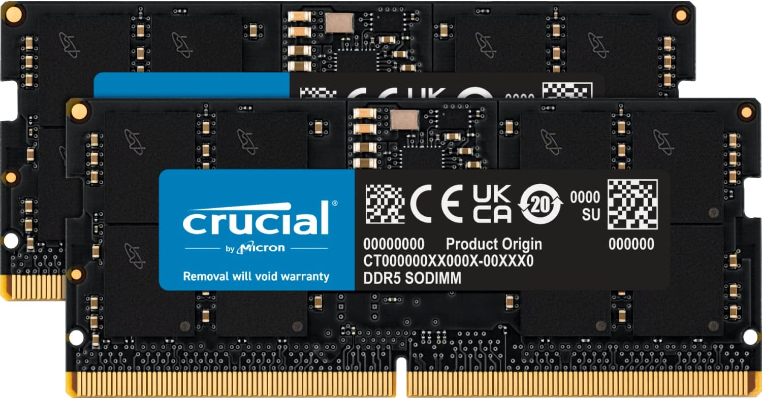 Crucial RAM 32GB Kit (2x16GB) DDR5 4800MT/s CL40 Laptop Memory CT2K16G48C40S5
