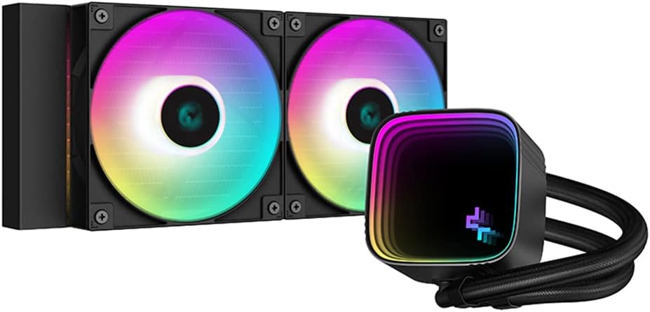 DeepCool LS520 SE Liquid Cooler 240mm 4th Gen Dual-Chamber Pump 3100RPM 280w TDP AIO Cooler Anti-Leak Tech with ARGB Fans CPU Water Cooler Narrow Frame Infinity Mirror Block for AMD AM4,Black