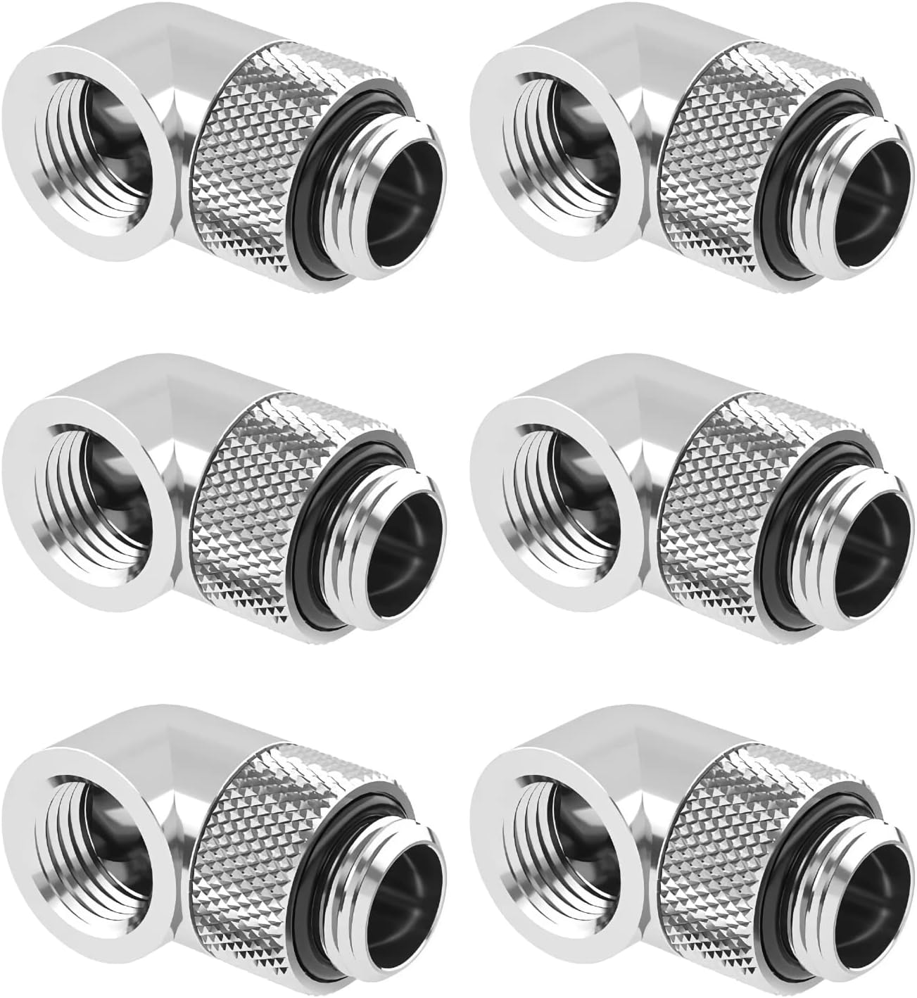 Dracaena 6 Pack G1/4 Thread Male to Female Extender Fitting, 90° Rotary Fitting Adapter Connector for Computer Water Cooling System, White