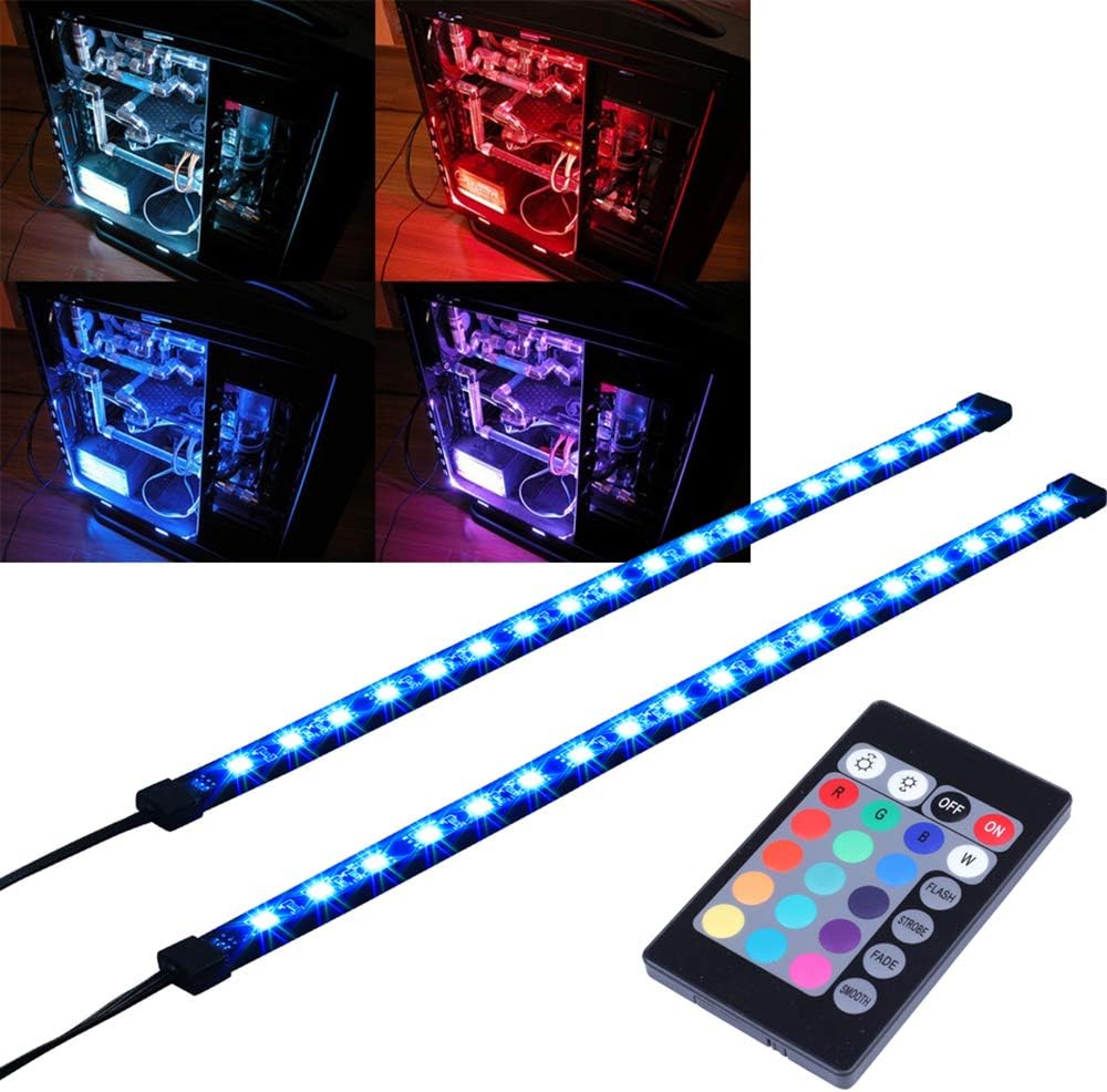 DS RGB LED Strip Computer Lighting via Magnet with Controller for Desktop Computer Case Mid Tower Full Tower (24Key Remote, 2pk, 30CM, R Series)