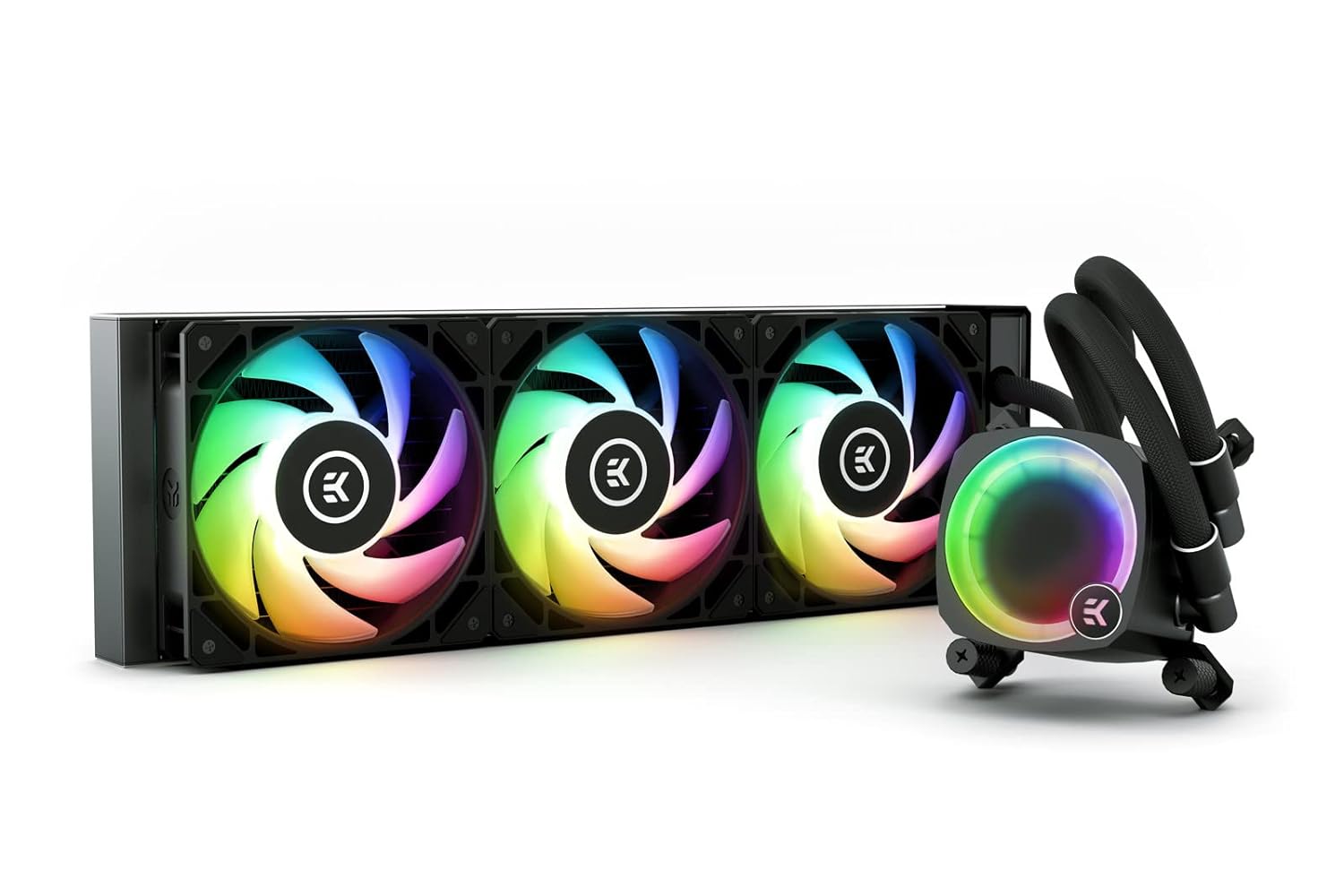 EK Nucleus AIO CR360 Lux D-RGB All-in-One Liquid CPU Cooler with EK FPT Fans, Water Cooling Computer Parts, 120mm Fan, Compatible with Latest Intel  AMD CPUs