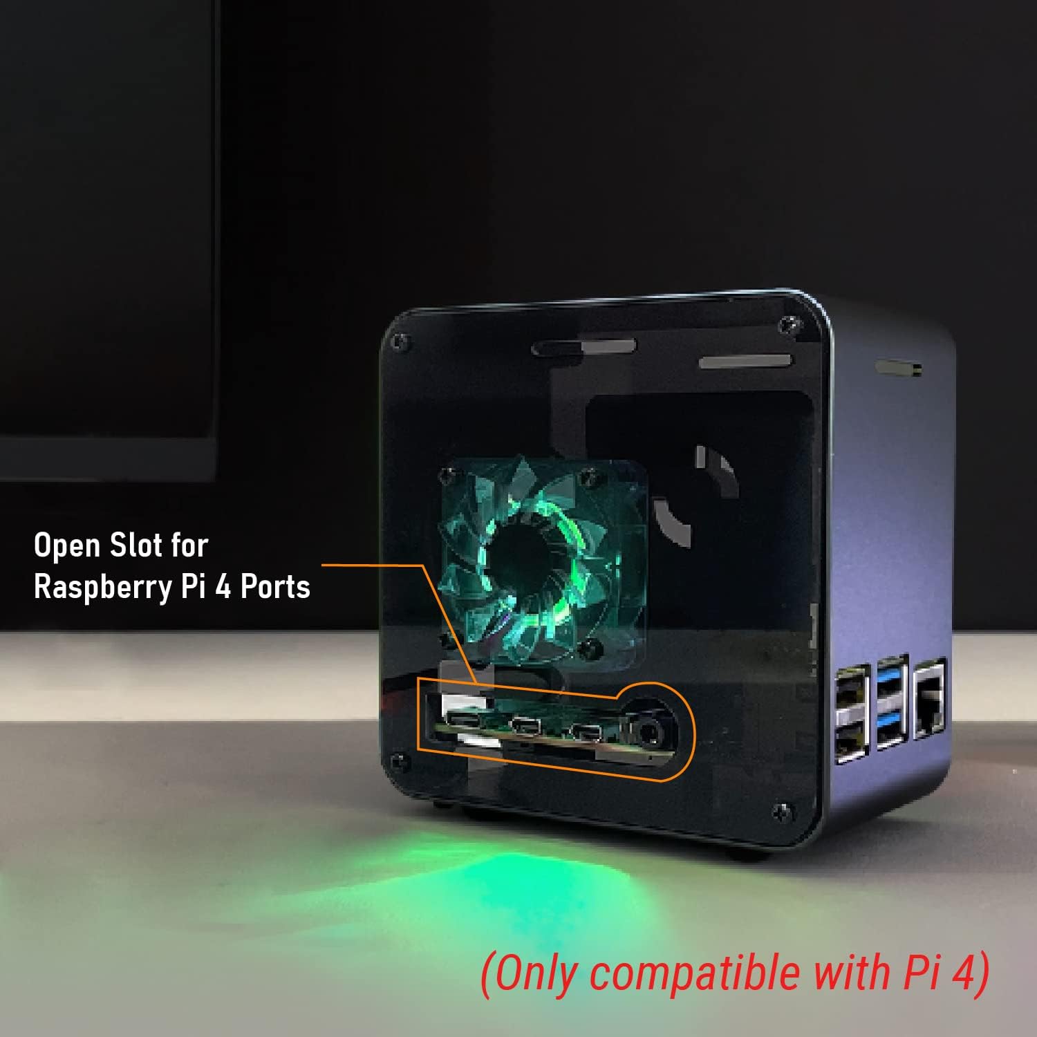 ElectroCookie Raspberry Pi 4 Case, Aluminum Mini Tower Case with Cooling Fan and Color Changing Ambient Light (Matte Black  Dark Gray)