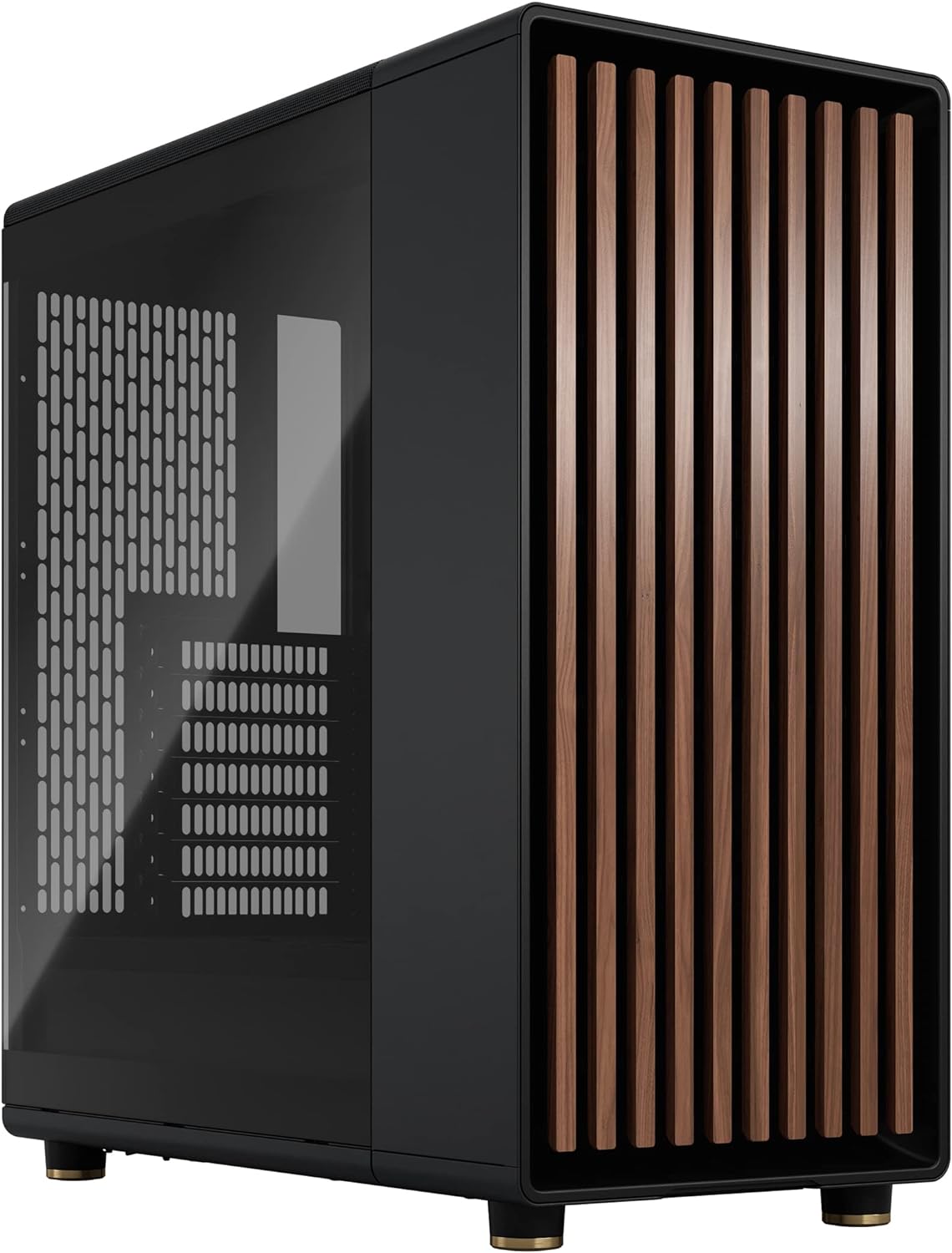 Fractal Design North Charcoal Black Tempered Glass Dark - Genuine Walnut Wood Front - Glass Side Panel - Two 140mm Aspect PWM Fans Included - Type C USB - ATX Airflow Mid Tower PC Gaming Case