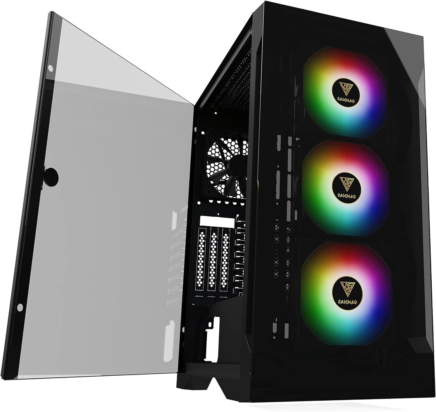 GAMDIAS ATX Mid Tower Gaming Computer PC Case with Side Tempered Glass, 4X 120mm ARGB Case Fans and Sync with 5V RGB Motherboard