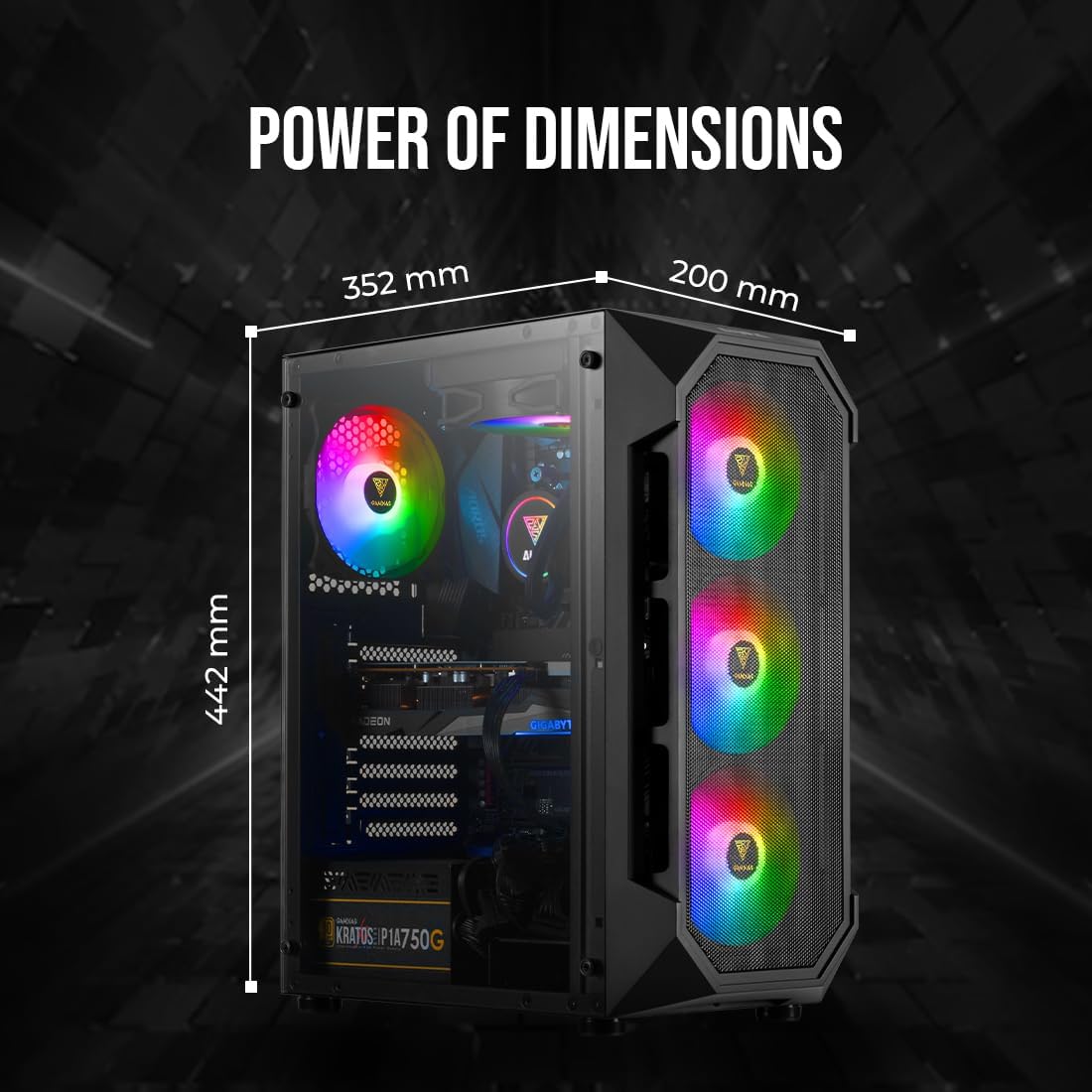 GAMDIAS ATX Mid Tower Gaming Computer PC Case with Side Tempered Glass, 4X 120mm ARGB Case Fans and Sync with 5V RGB Motherboard