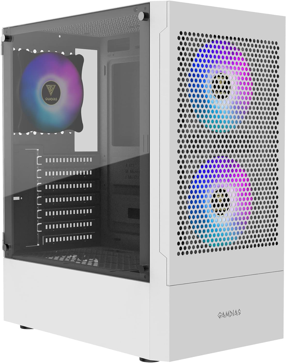 GAMDIAS ATX Mid Tower Gaming Computer PC Case with Side Tempered Glass, 4X 120mm ARGB Case Fans and Sync with 5V RGB Motherboard and Excellent Airflow